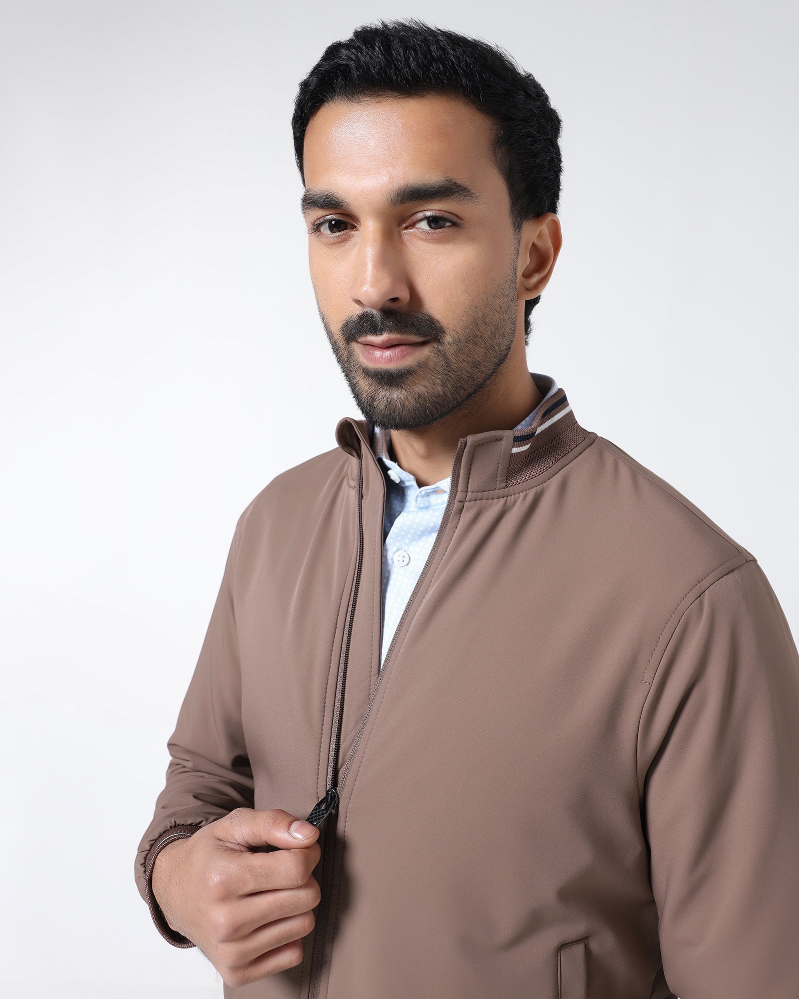 Brown Solid Zipper Jacket - Dornell - Image 4