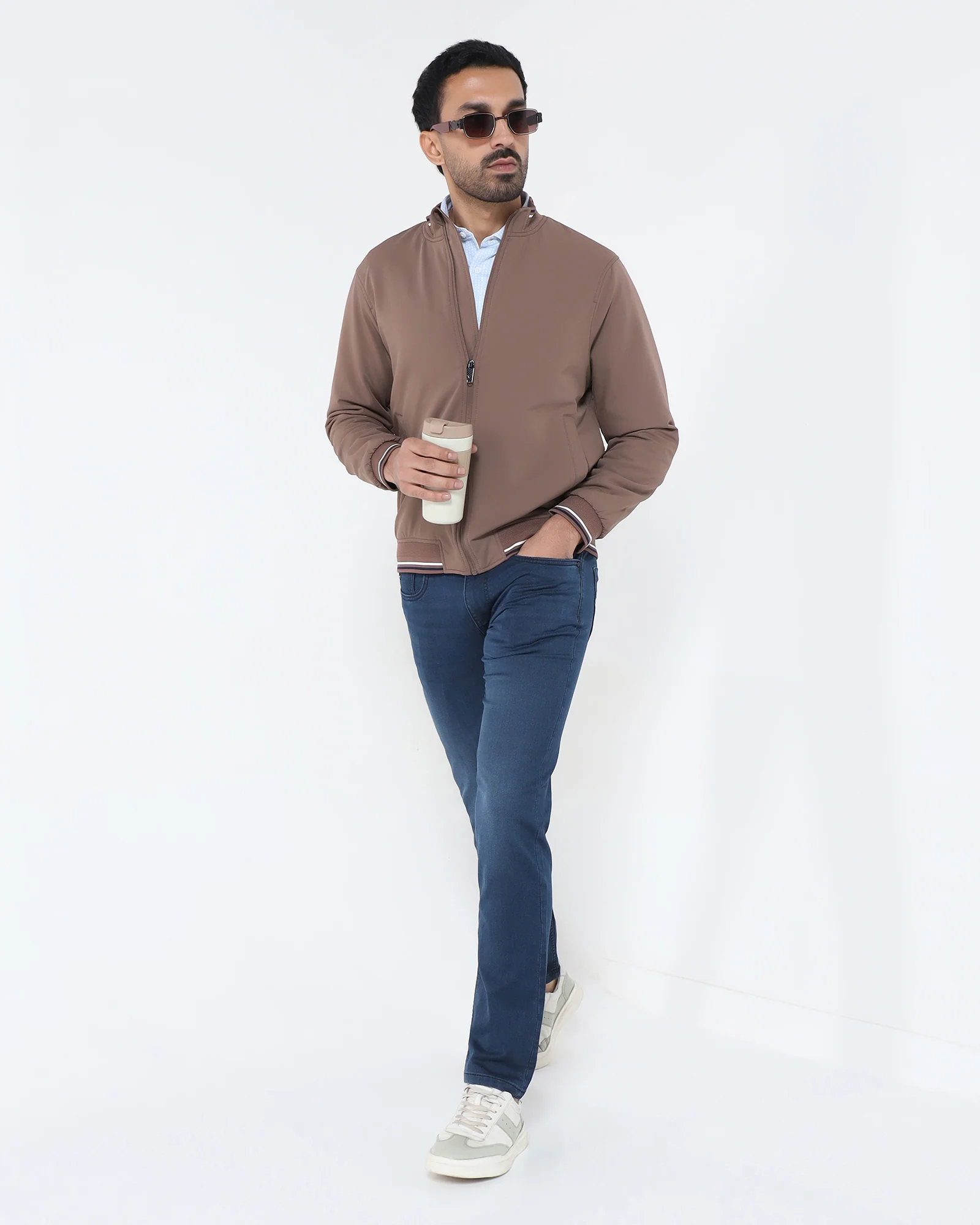 Brown Solid Zipper Jacket - Dornell - Image 7