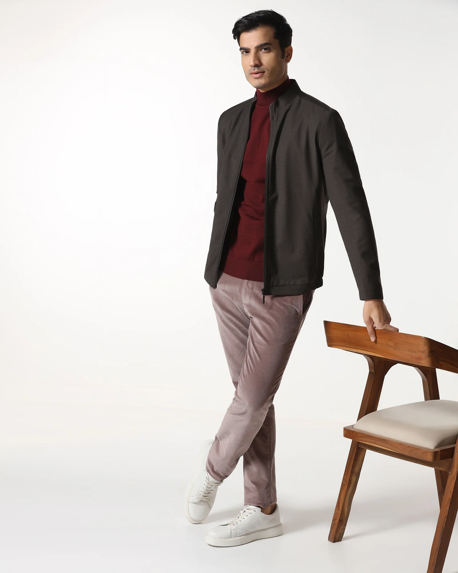 Brown Solid Zipper Jacket - Zeno - Image 5