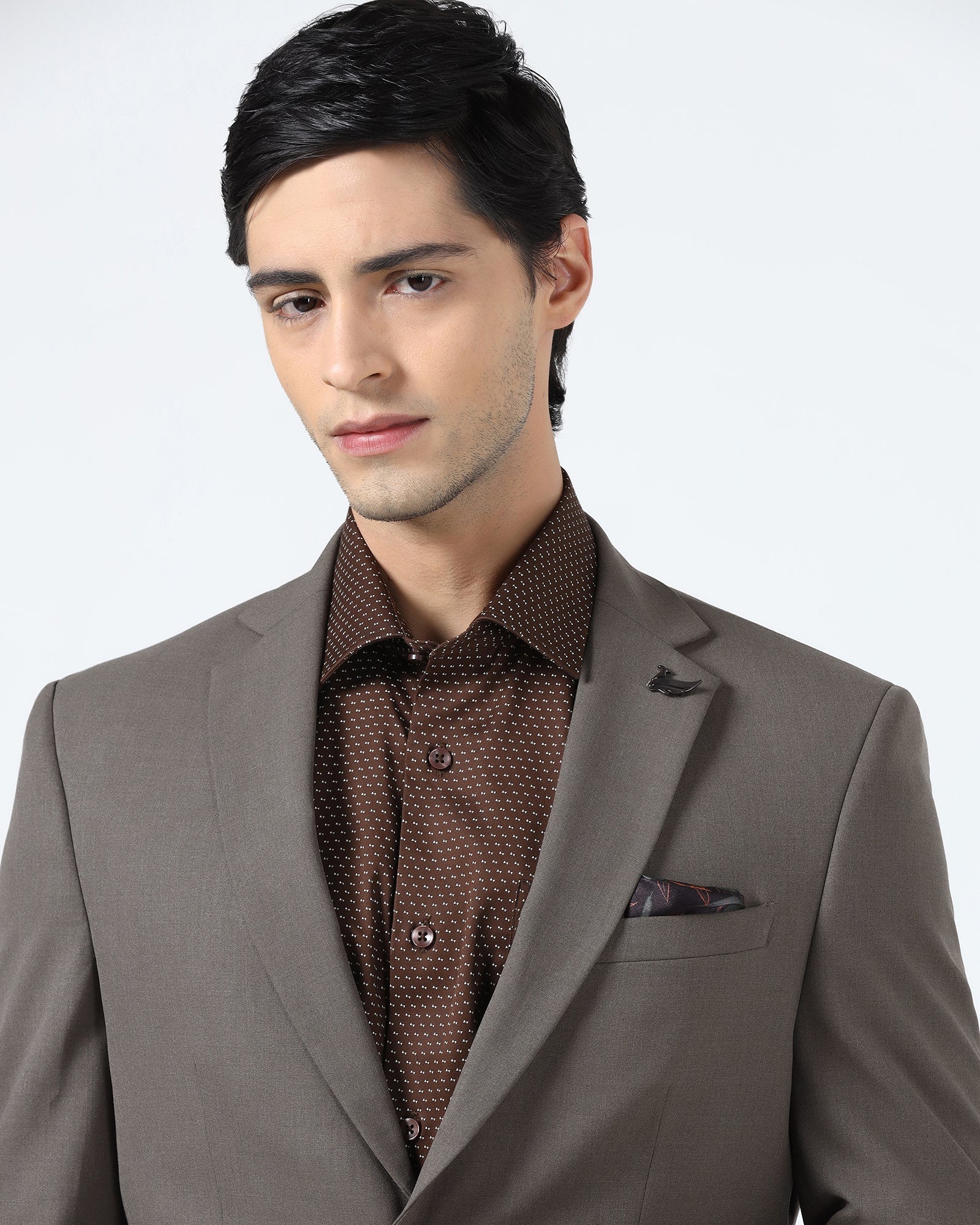 Brown Two Piece Solid Suit - Hedra - Image 5