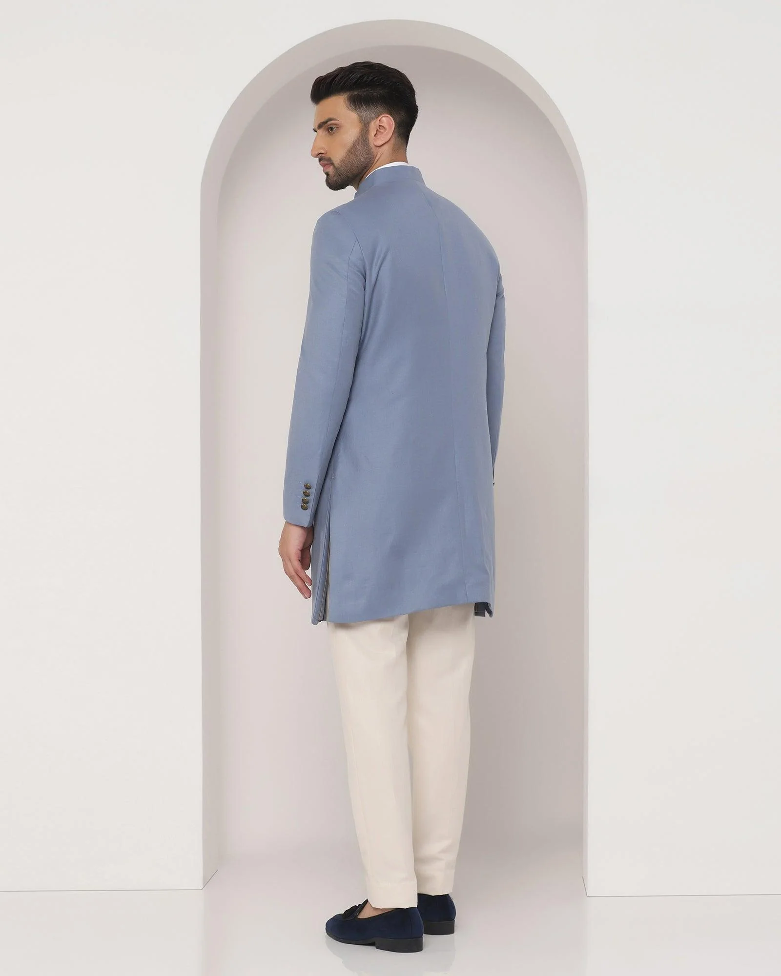 Blue Swarn Solid Achkan Set - Bruse - Image 2