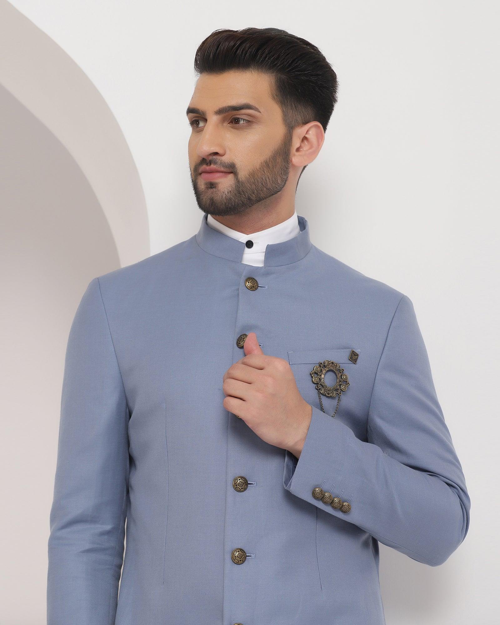 Blue Swarn Solid Achkan Set - Bruse - Image 5