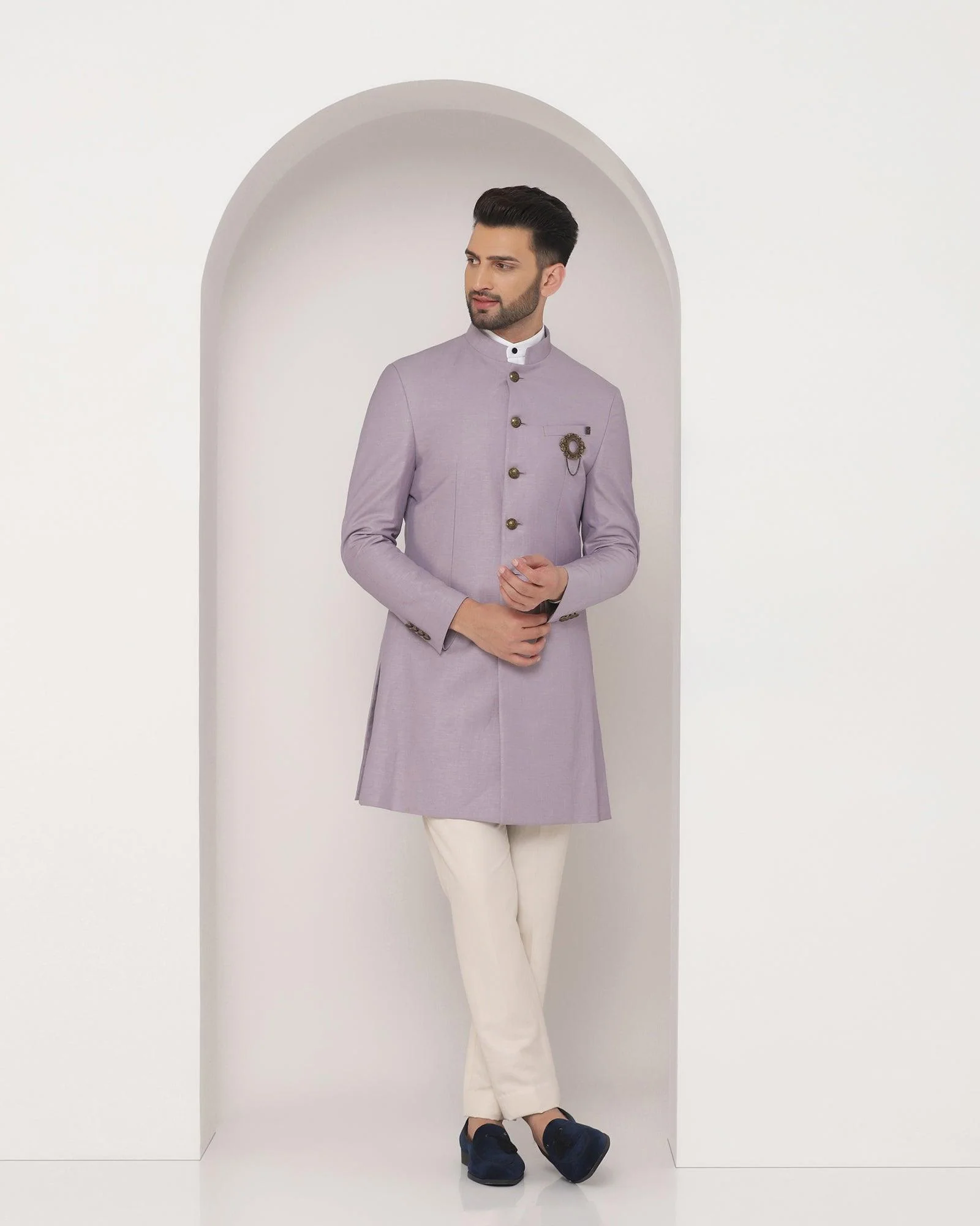 Violet Swarn Solid Achkan Set - Bruse
