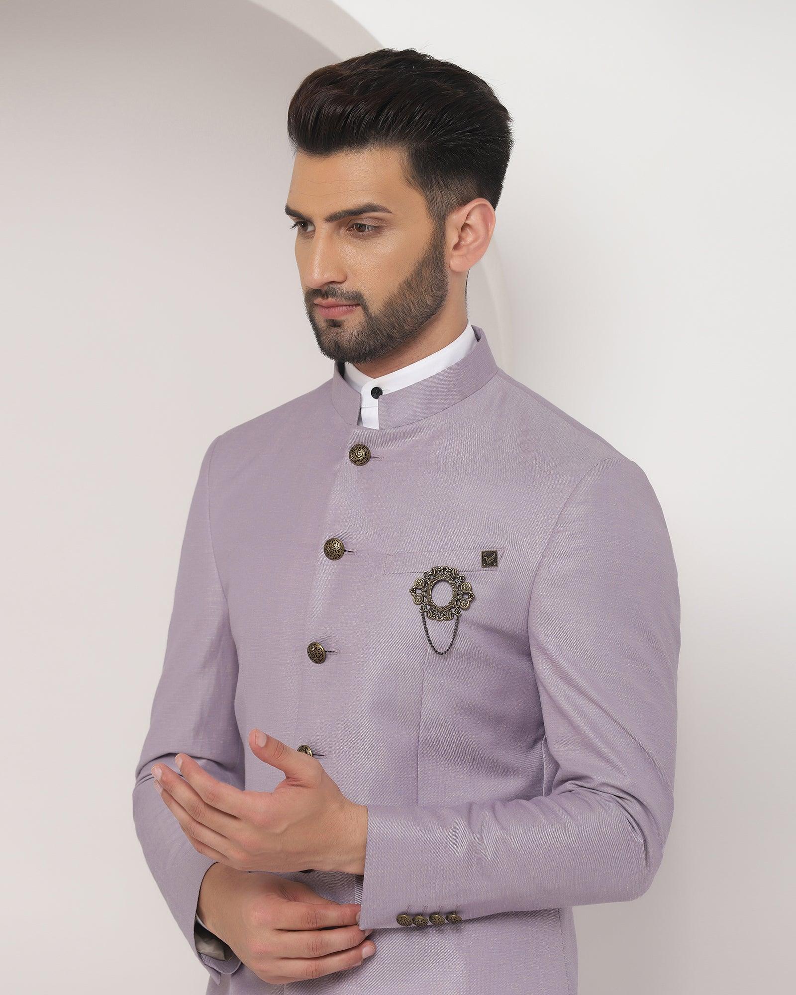 Violet Swarn Solid Achkan Set - Bruse - Image 3
