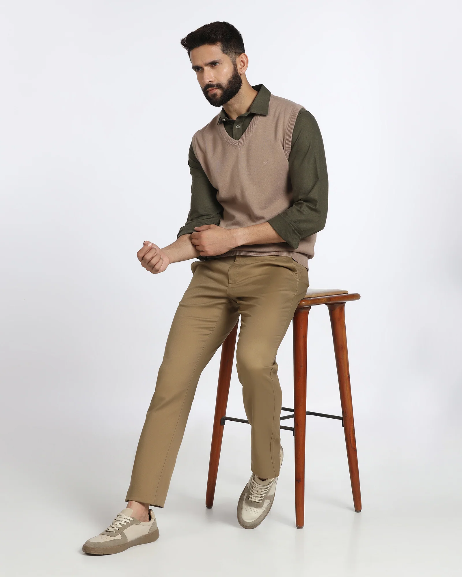 Camel V-Neck Solid Sweater - Less - Image 5