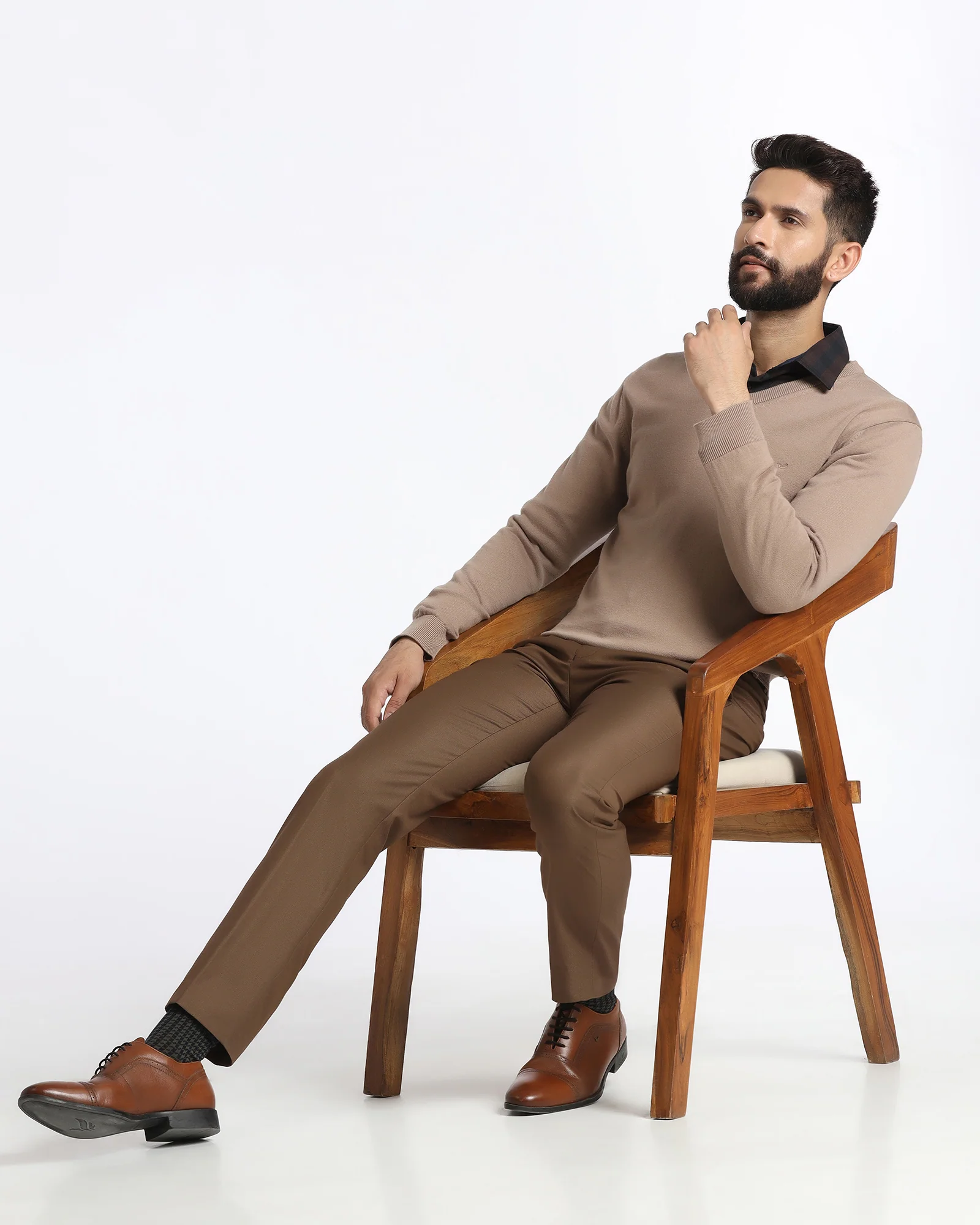 Camel V-Neck Solid Sweater - Vneckter - Image 5