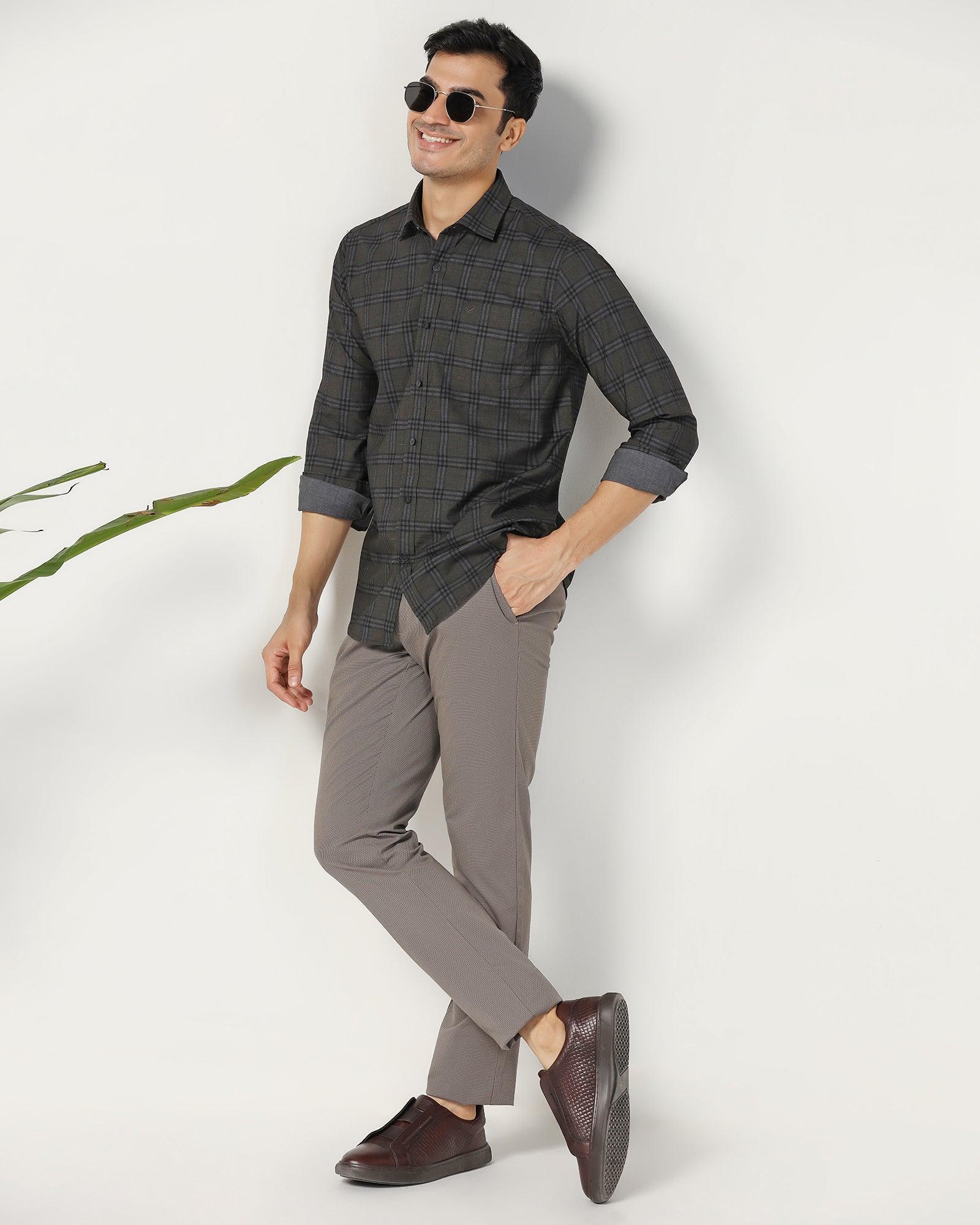 Casual Beige Check Shirt - Korio - Image 7