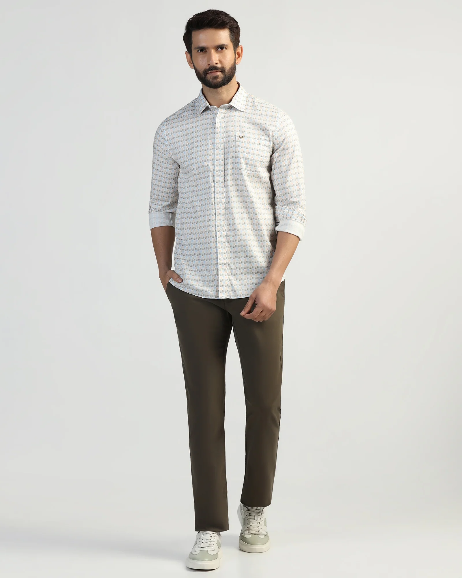 Casual Beige Printed Shirt - Felip - Image 3