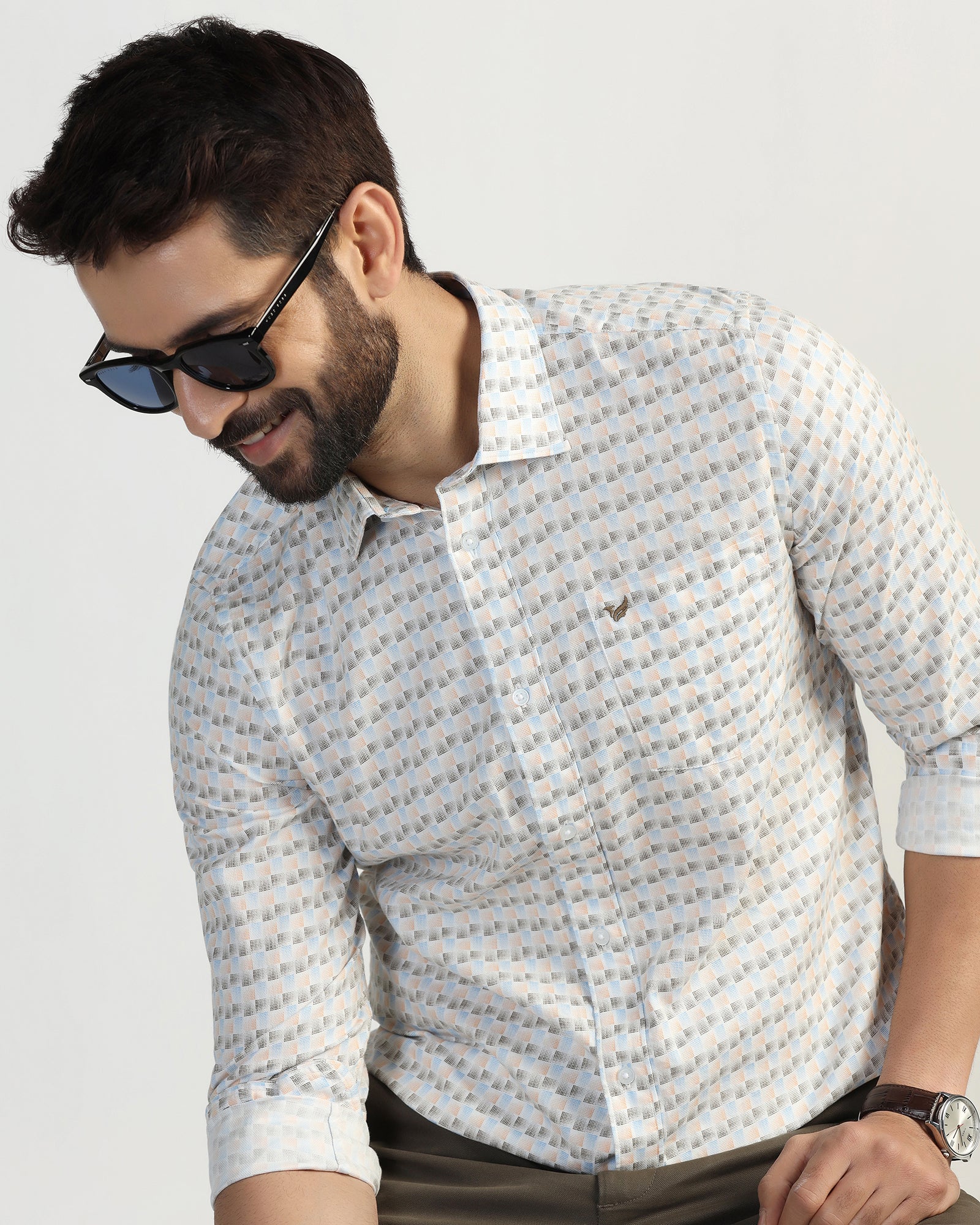 Casual Beige Printed Shirt - Felip - Image 7