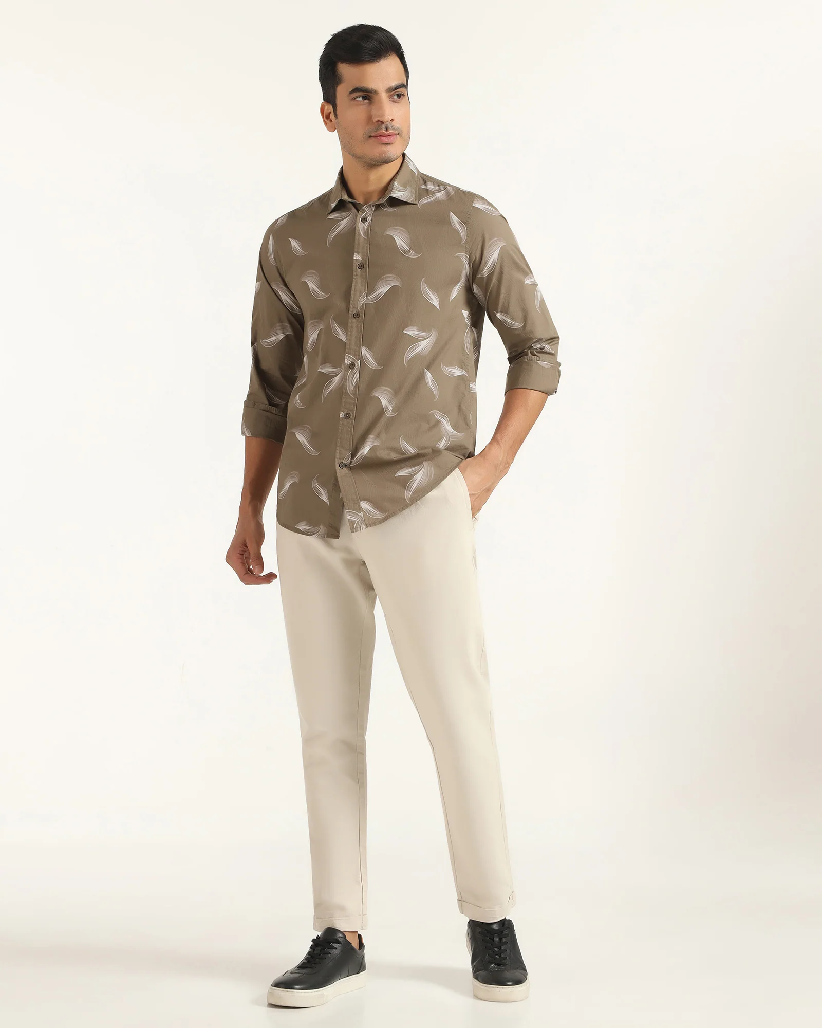 Casual Beige Printed Shirt - Geri - Image 3