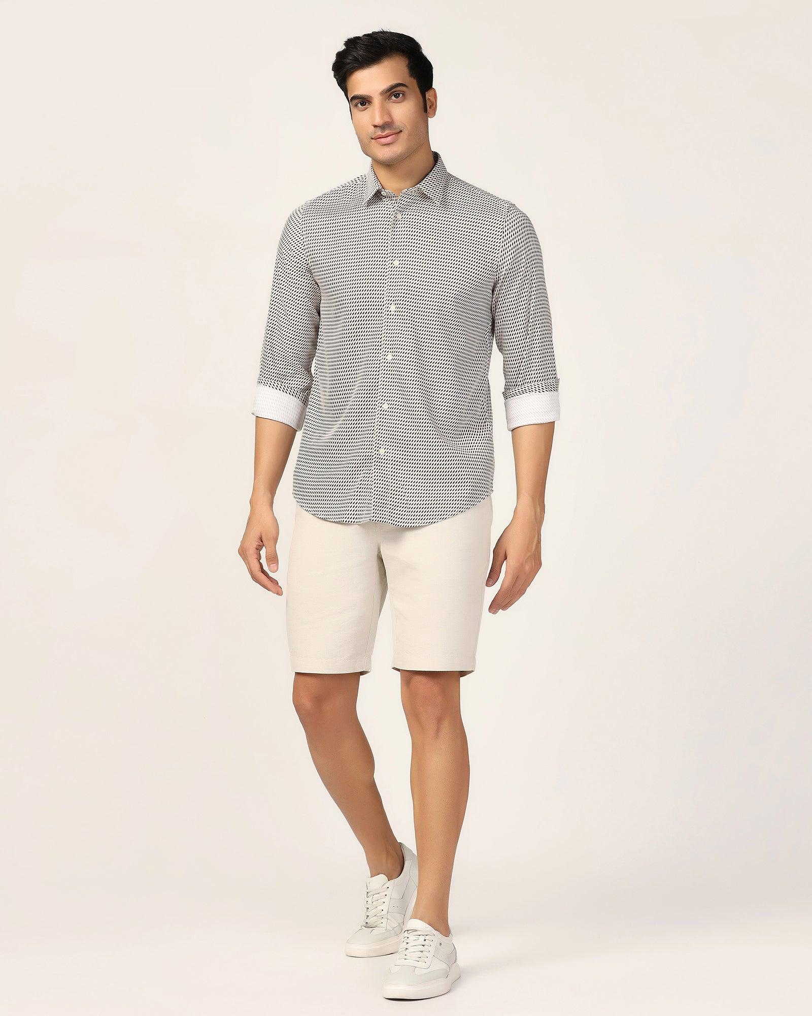 Casual Beige Printed Shirt - Silver - Image 3