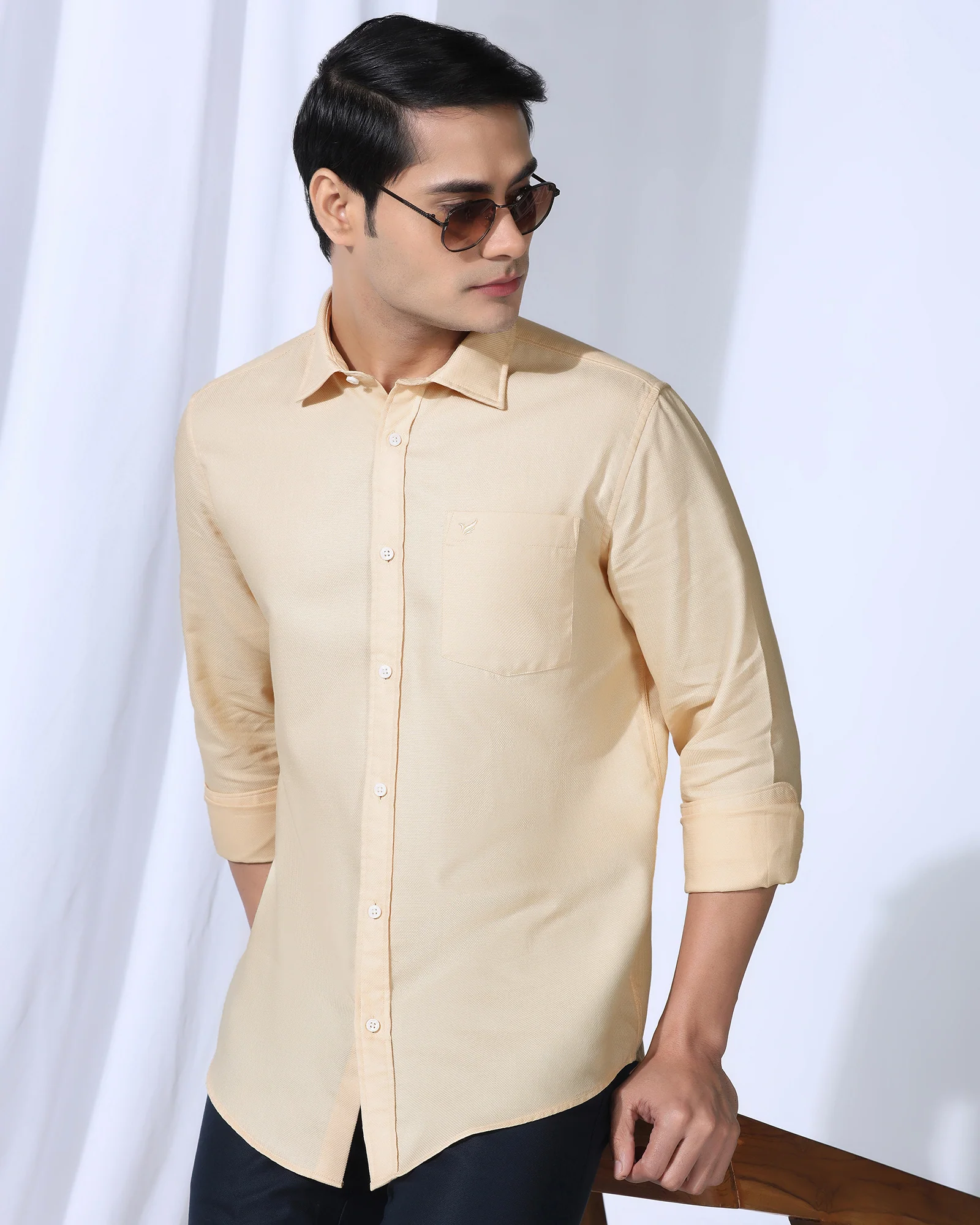 Casual Beige Textured Shirt - Caty - Image 7
