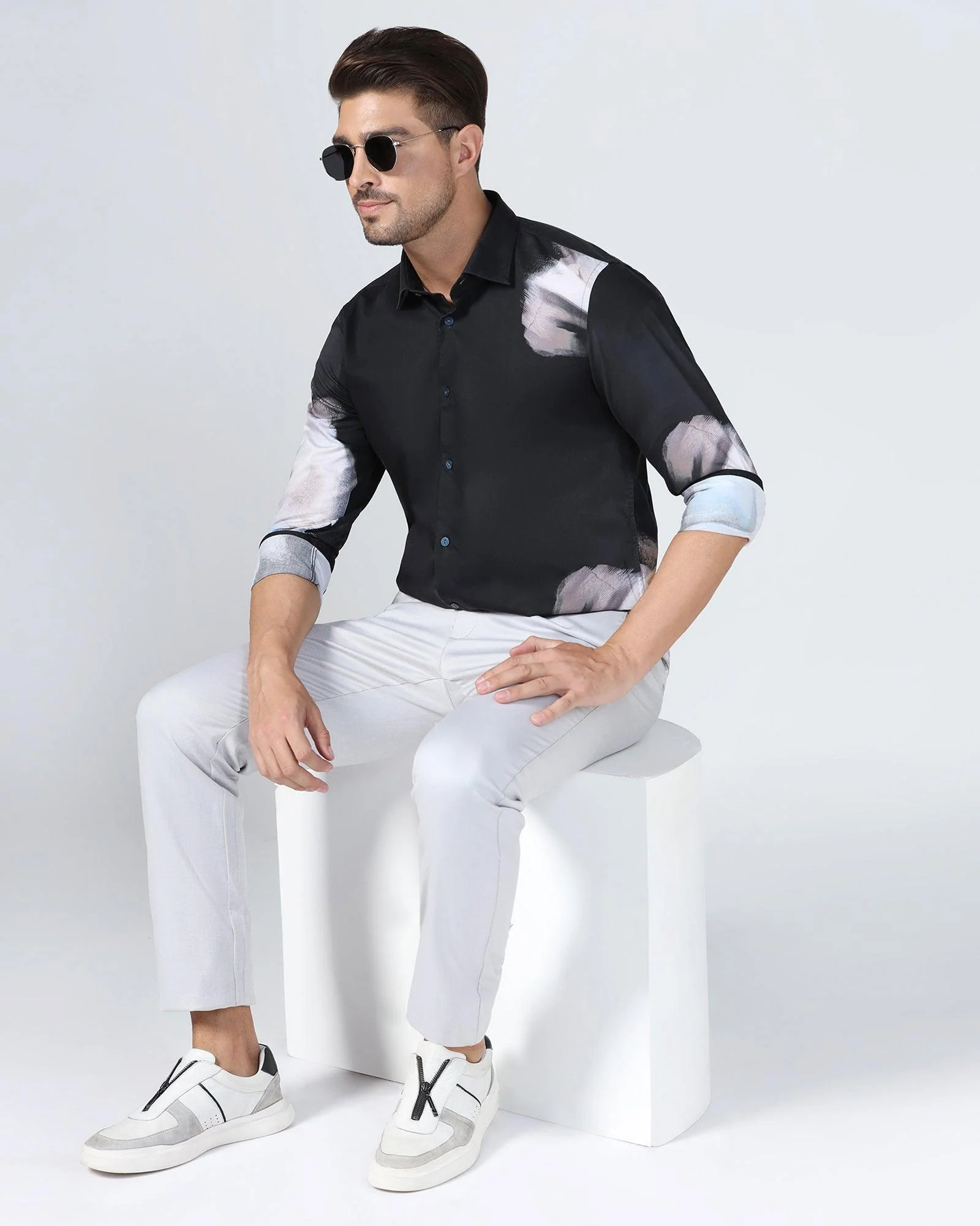 Casual Black Printed Shirt - Santo - Image 3