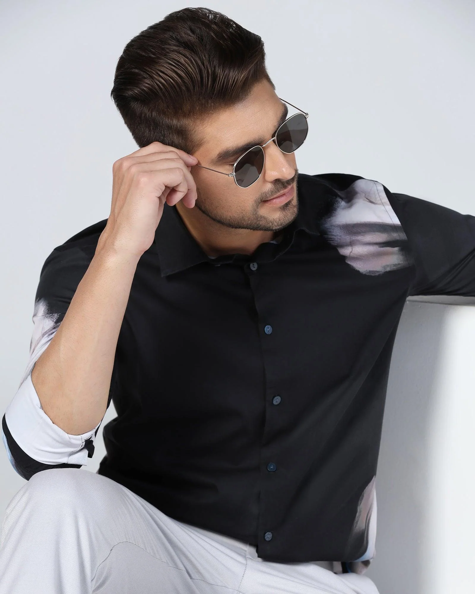 Casual Black Printed Shirt - Santo - Image 8