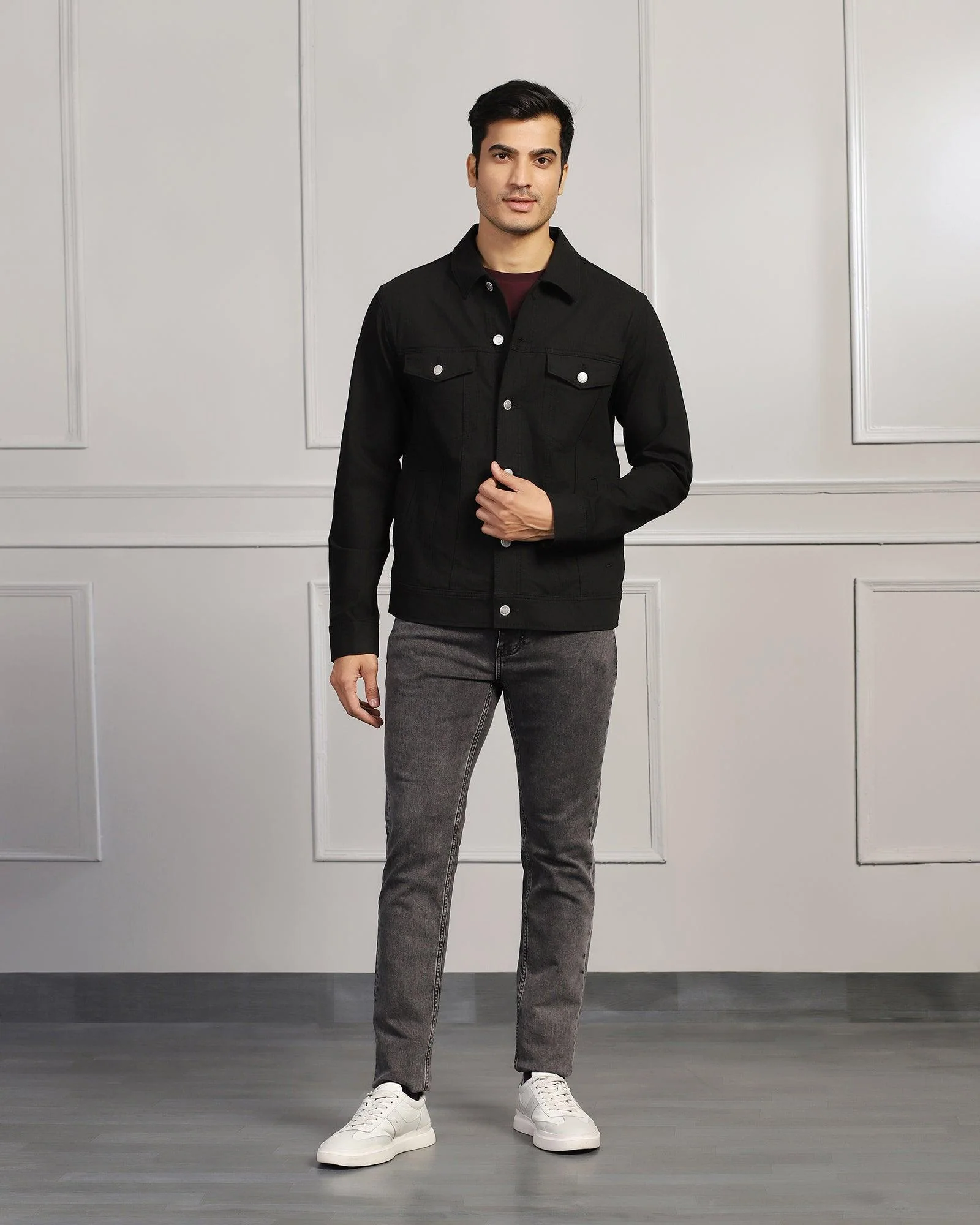 Casual Black Solid Denim Jacket - Jeunet - Image 6