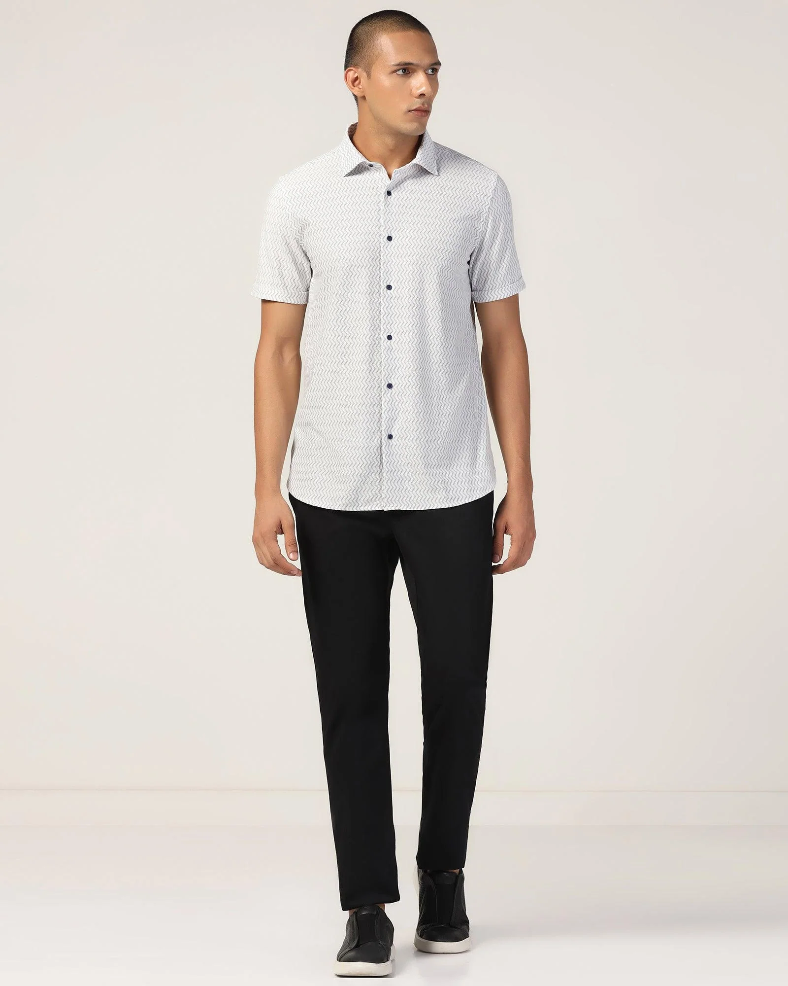 Casual Half Sleeve Black Jacquard Shirt - Shaolin - Image 3