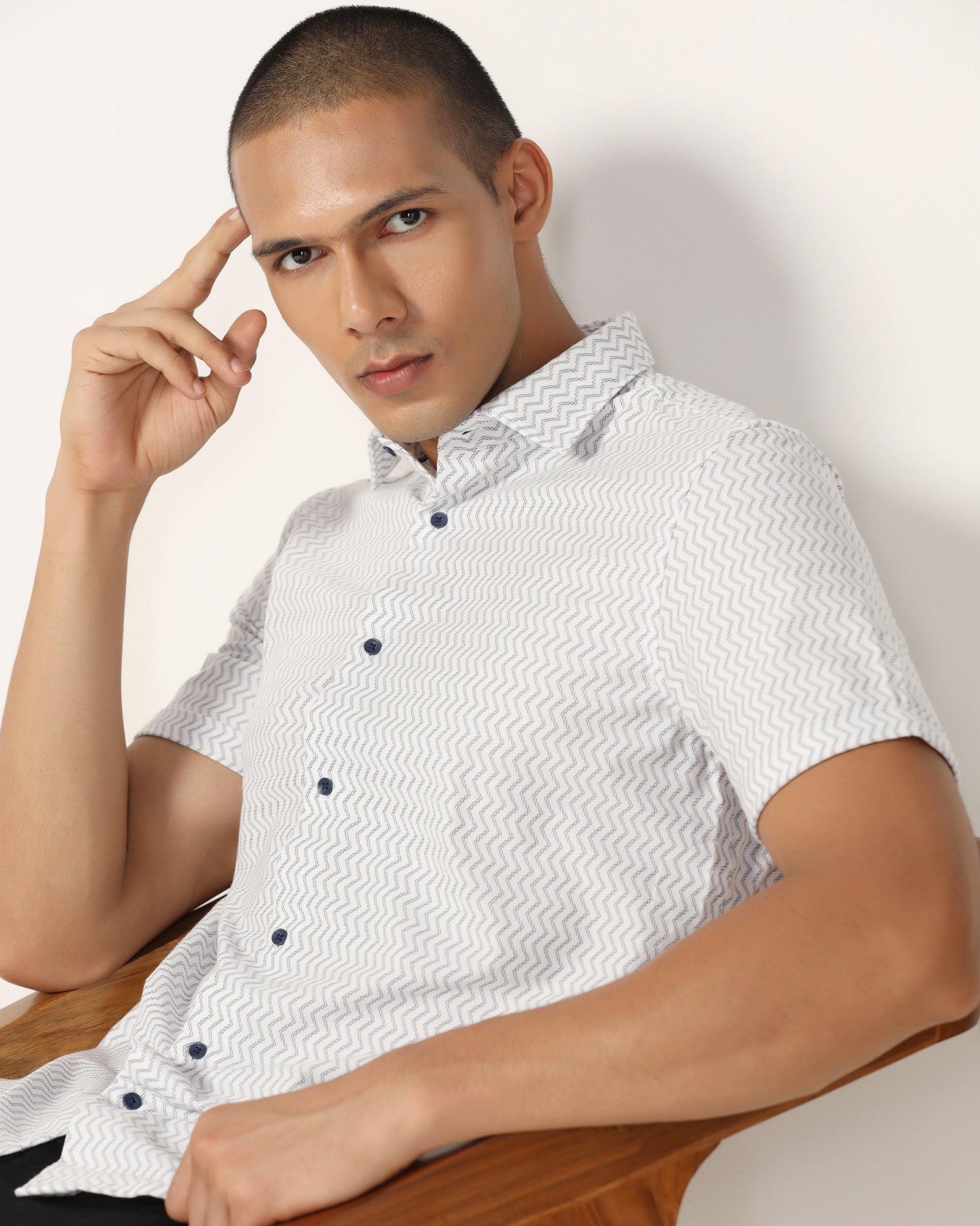 Casual Half Sleeve Black Jacquard Shirt - Shaolin - Image 8