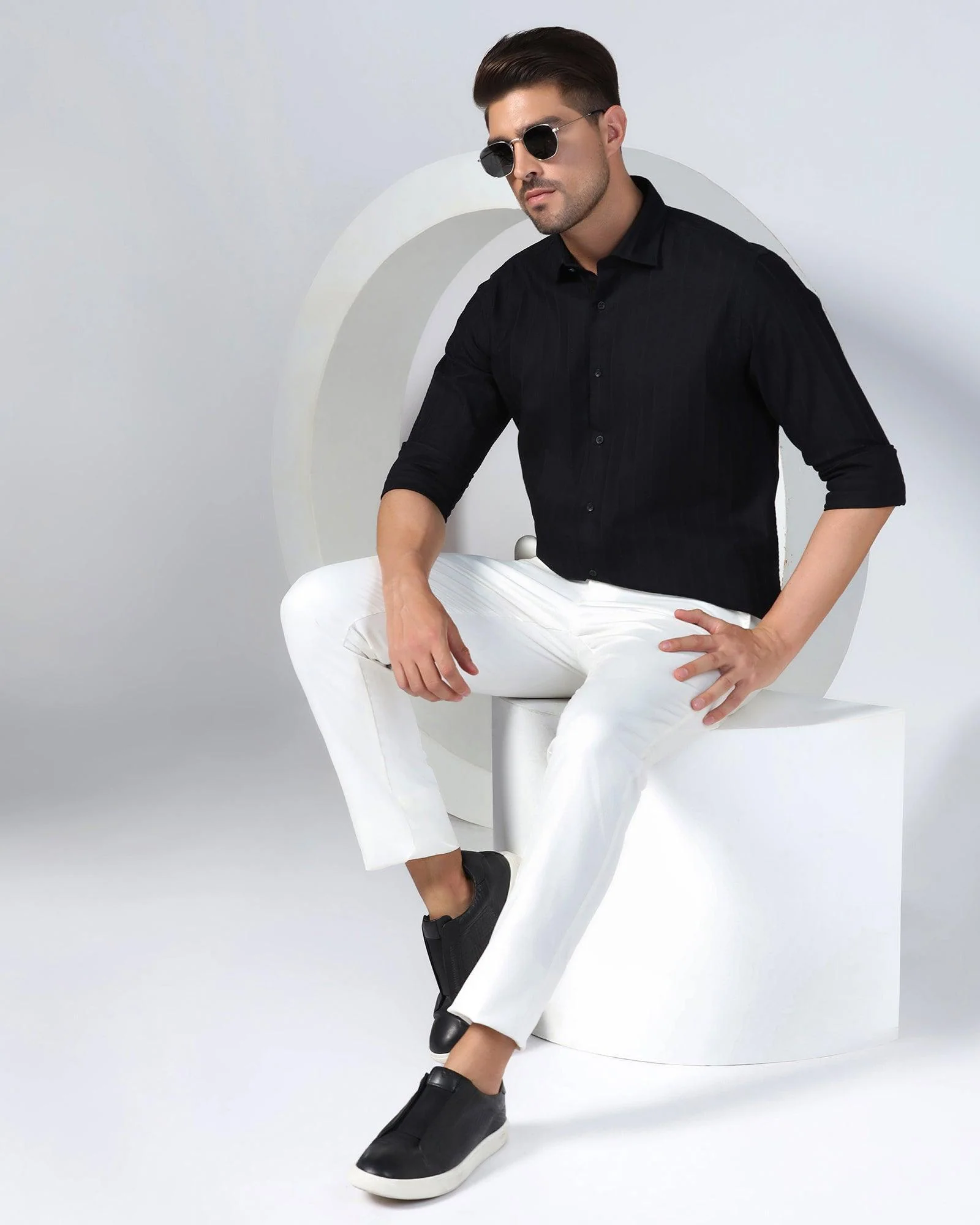 Casual Black Textured Shirt - Tuscany - Image 8