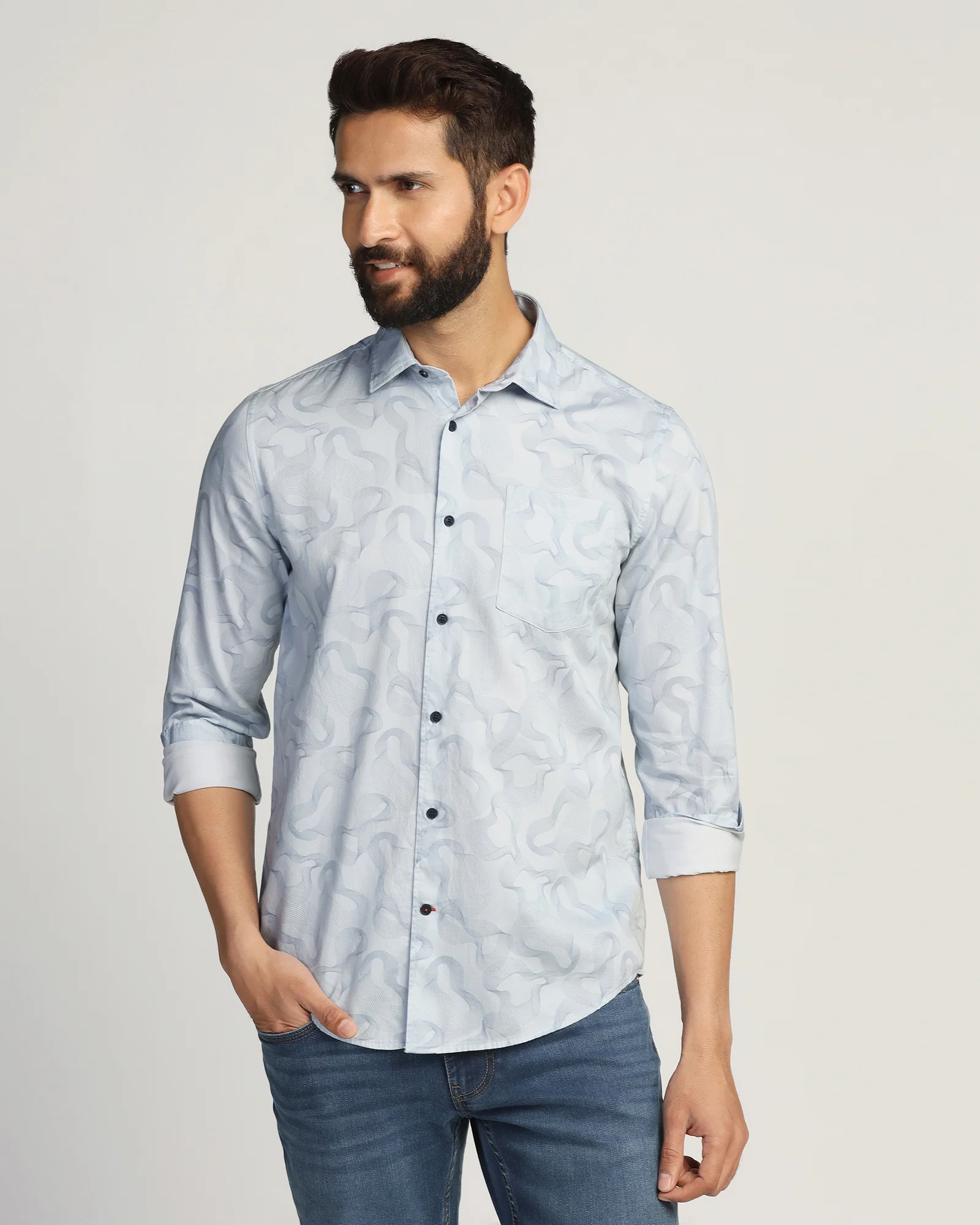Casual Blue Printed Shirt - Heath - Image 9
