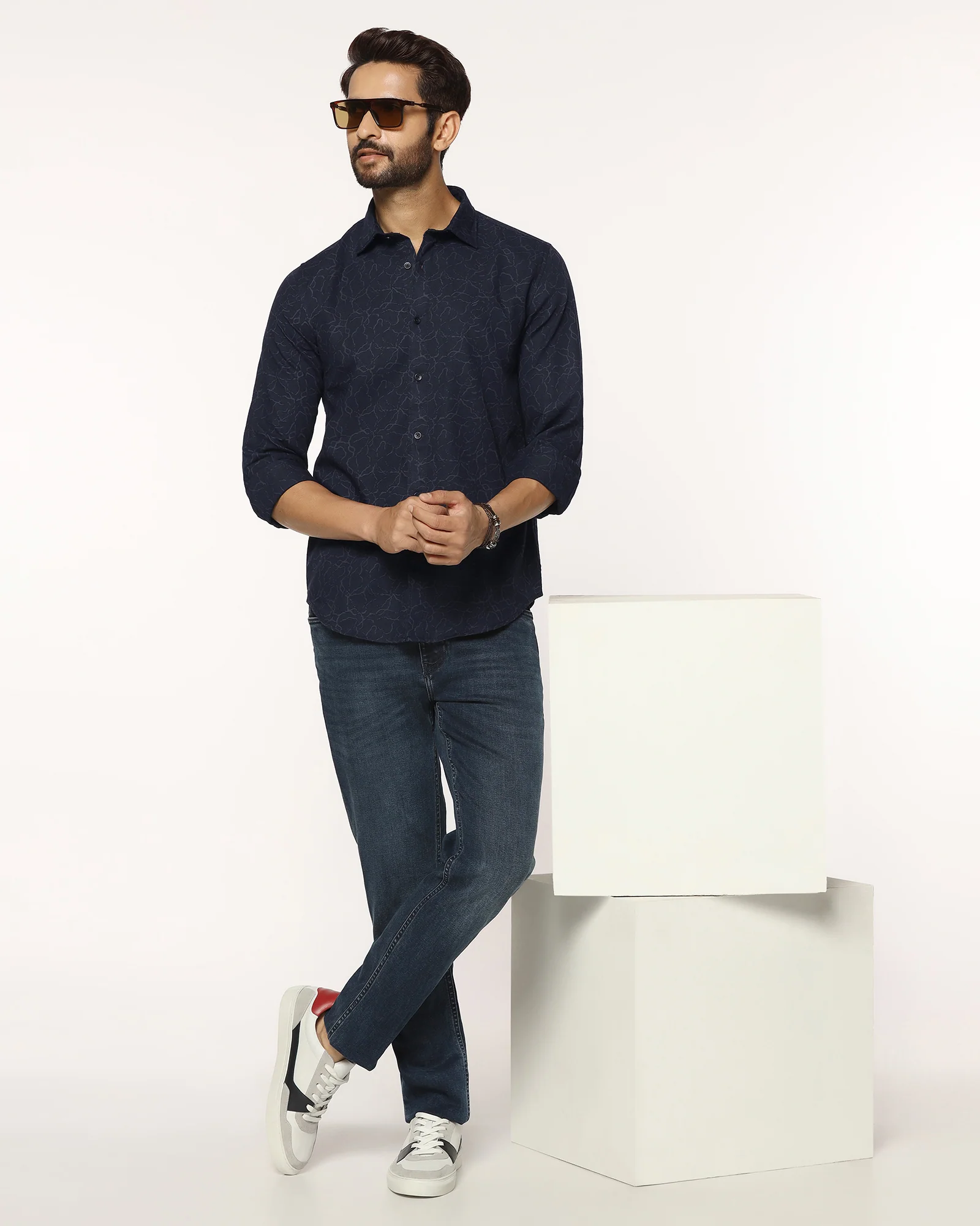 Casual Blue Printed Shirt - Mercer - Image 7
