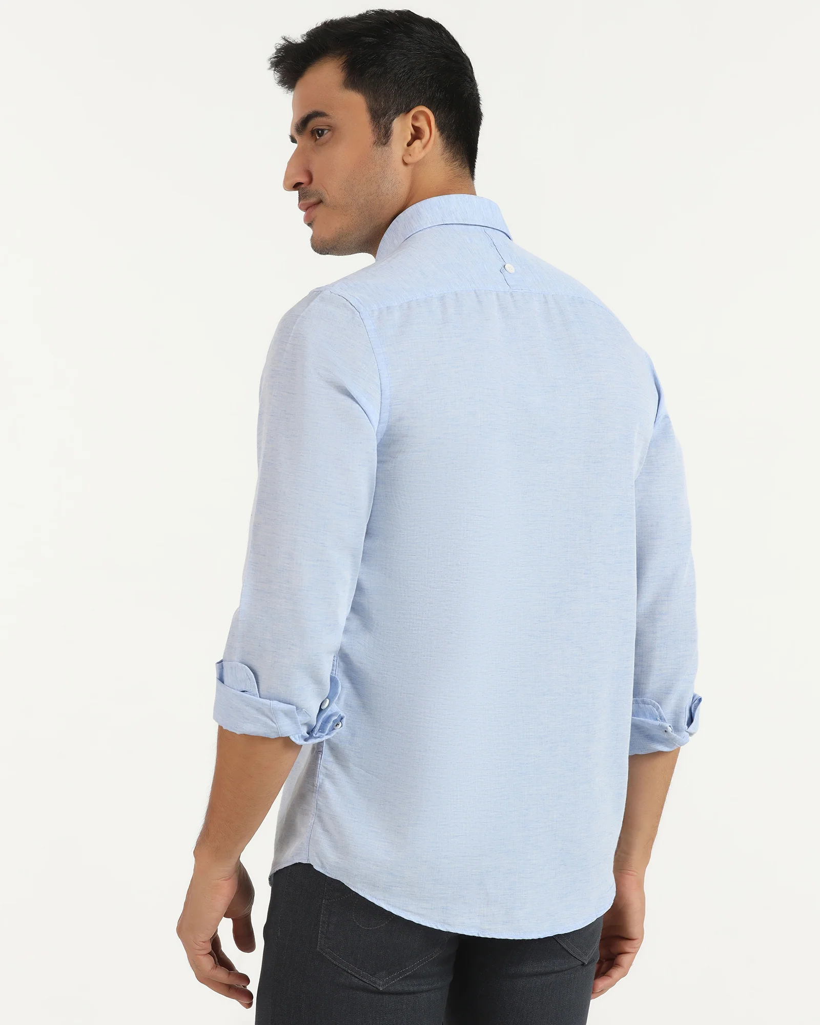 Casual Blue Solid Shirt - Josko - Image 2
