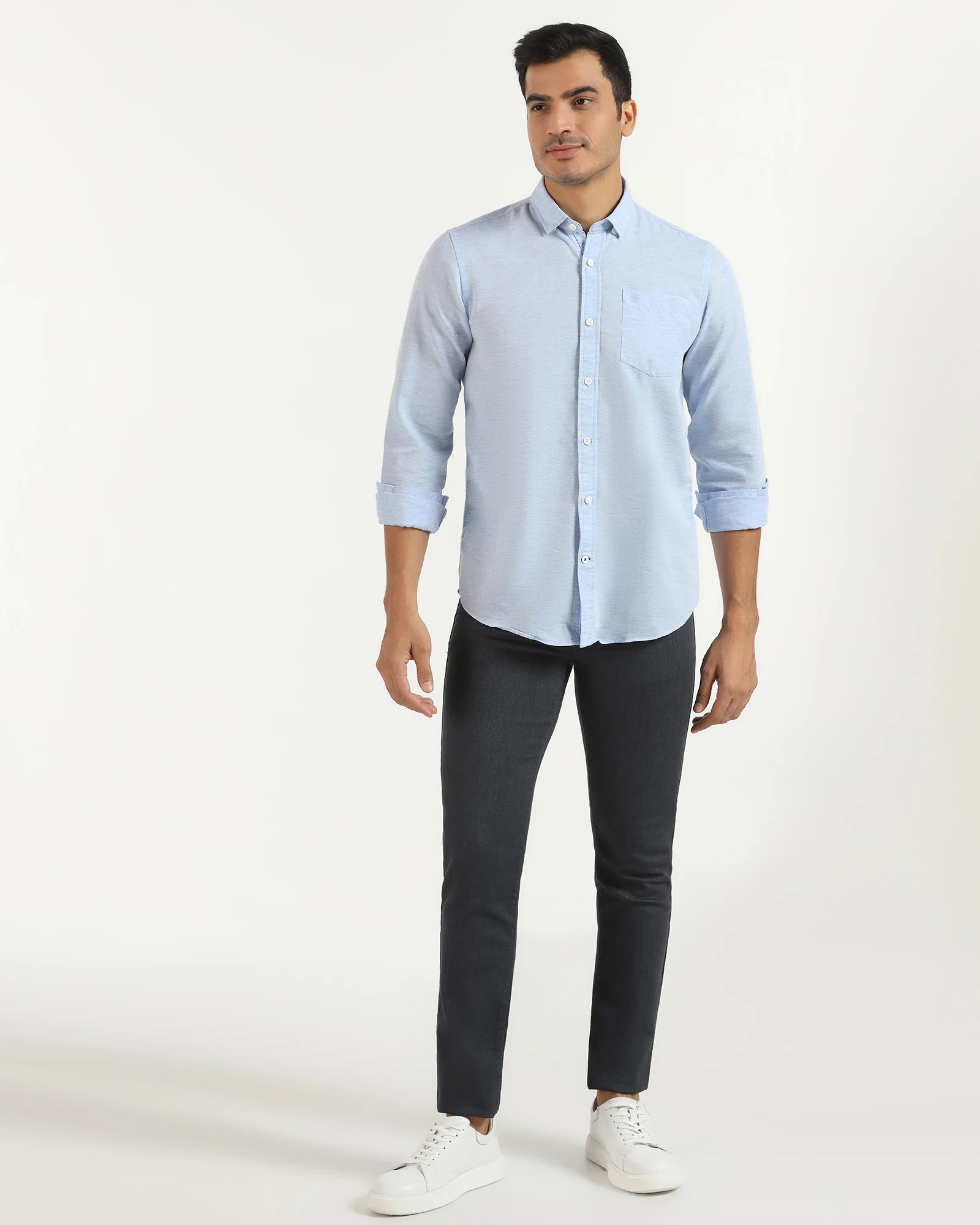 Casual Blue Solid Shirt - Josko - Image 3