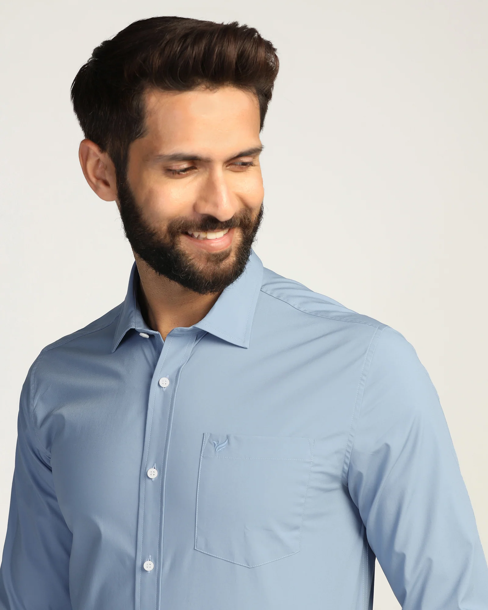 Casual Blue Solid Shirt - Lujo - Image 4