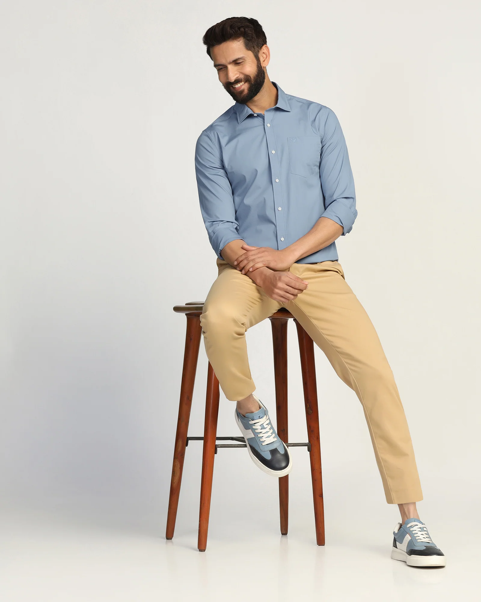 Casual Blue Solid Shirt - Lujo - Image 7