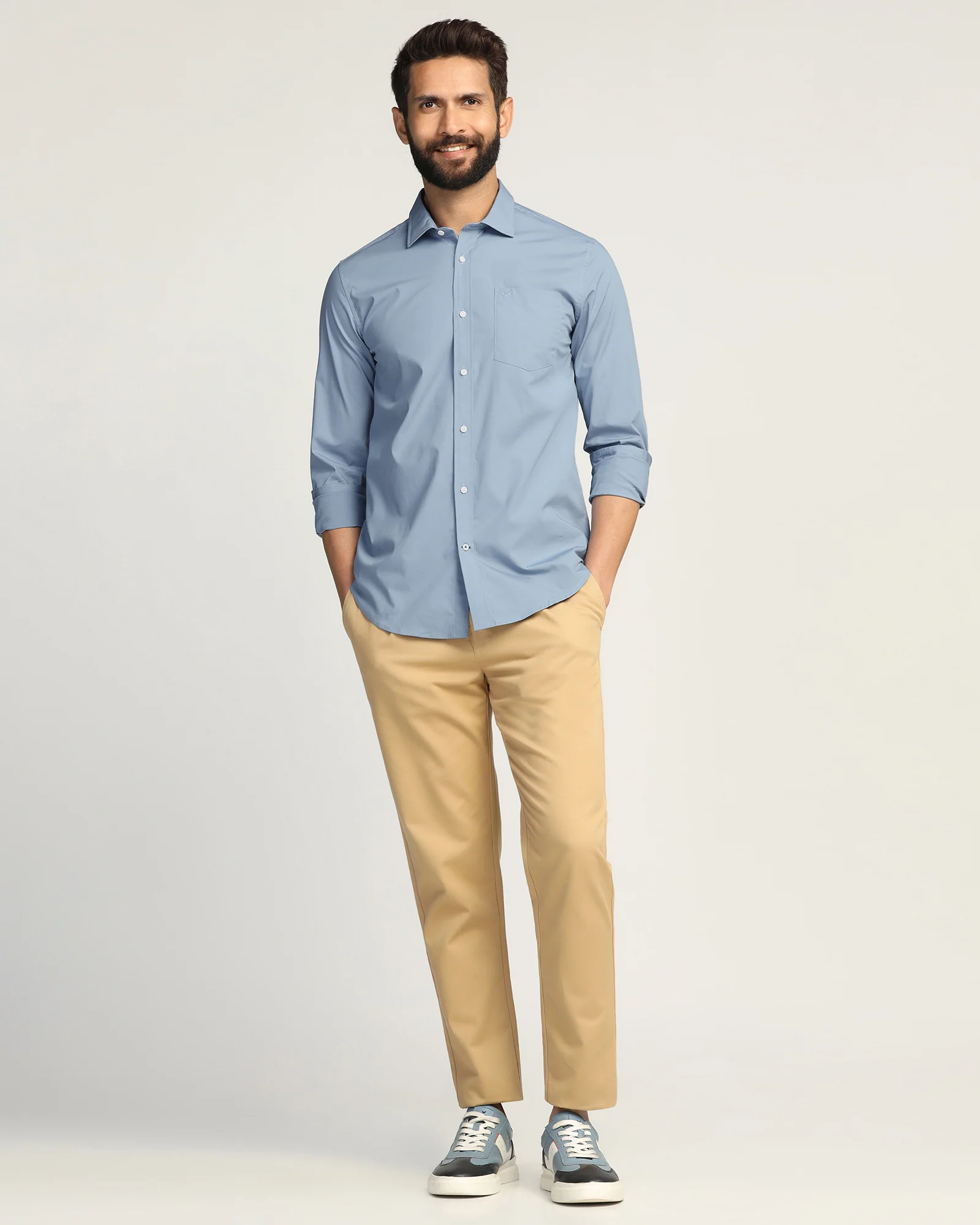 Casual Blue Solid Shirt - Lujo - Image 8