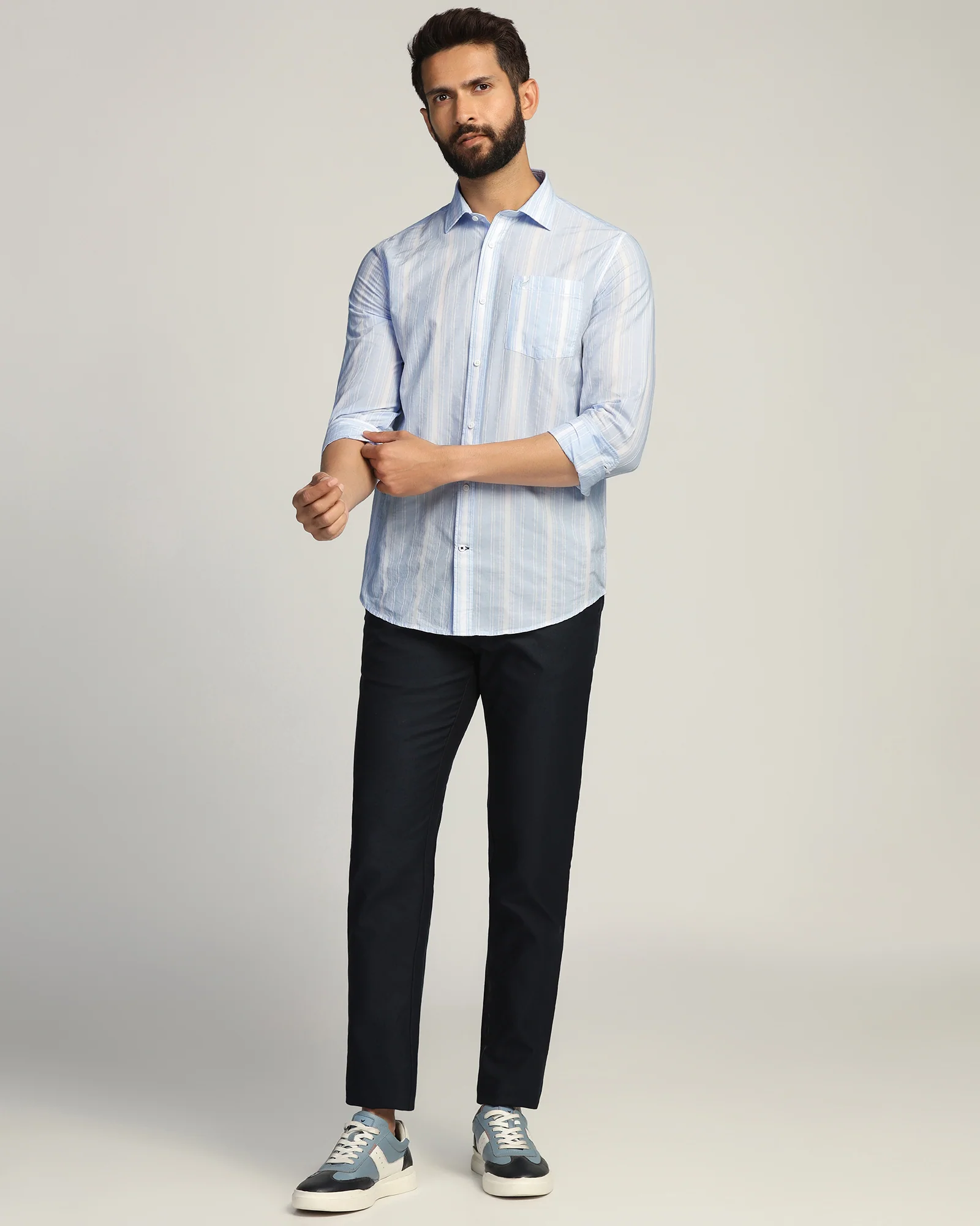 Casual Blue Stripe Shirt - Koben - Image 3