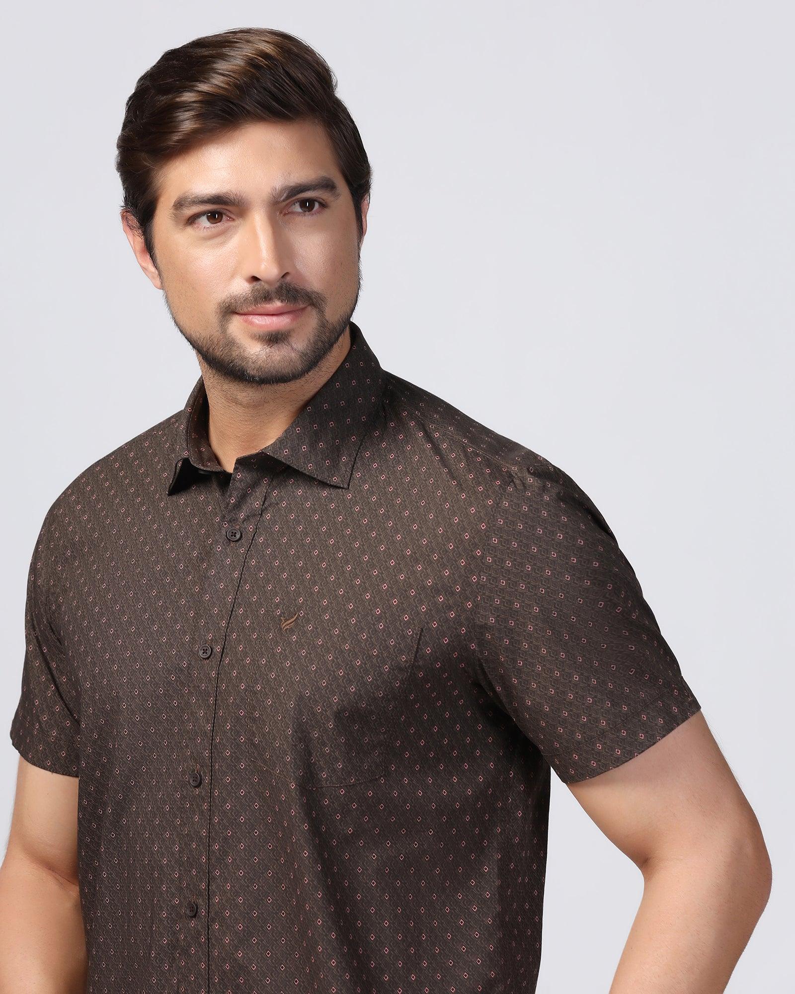 Casual Half Sleeve Brown Printed Shirt - Arwen - Image 4