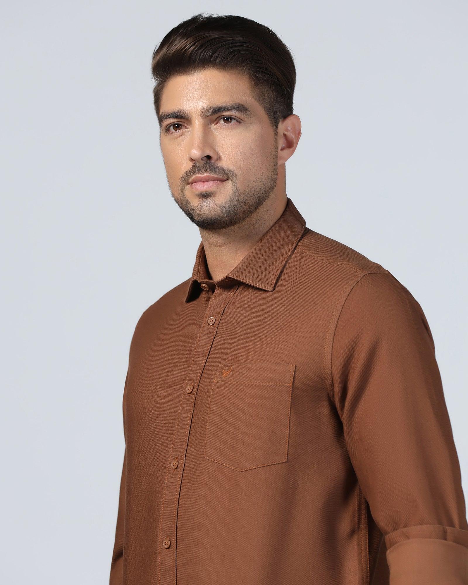 Casual Brown Textured Shirt - Caty - Image 4