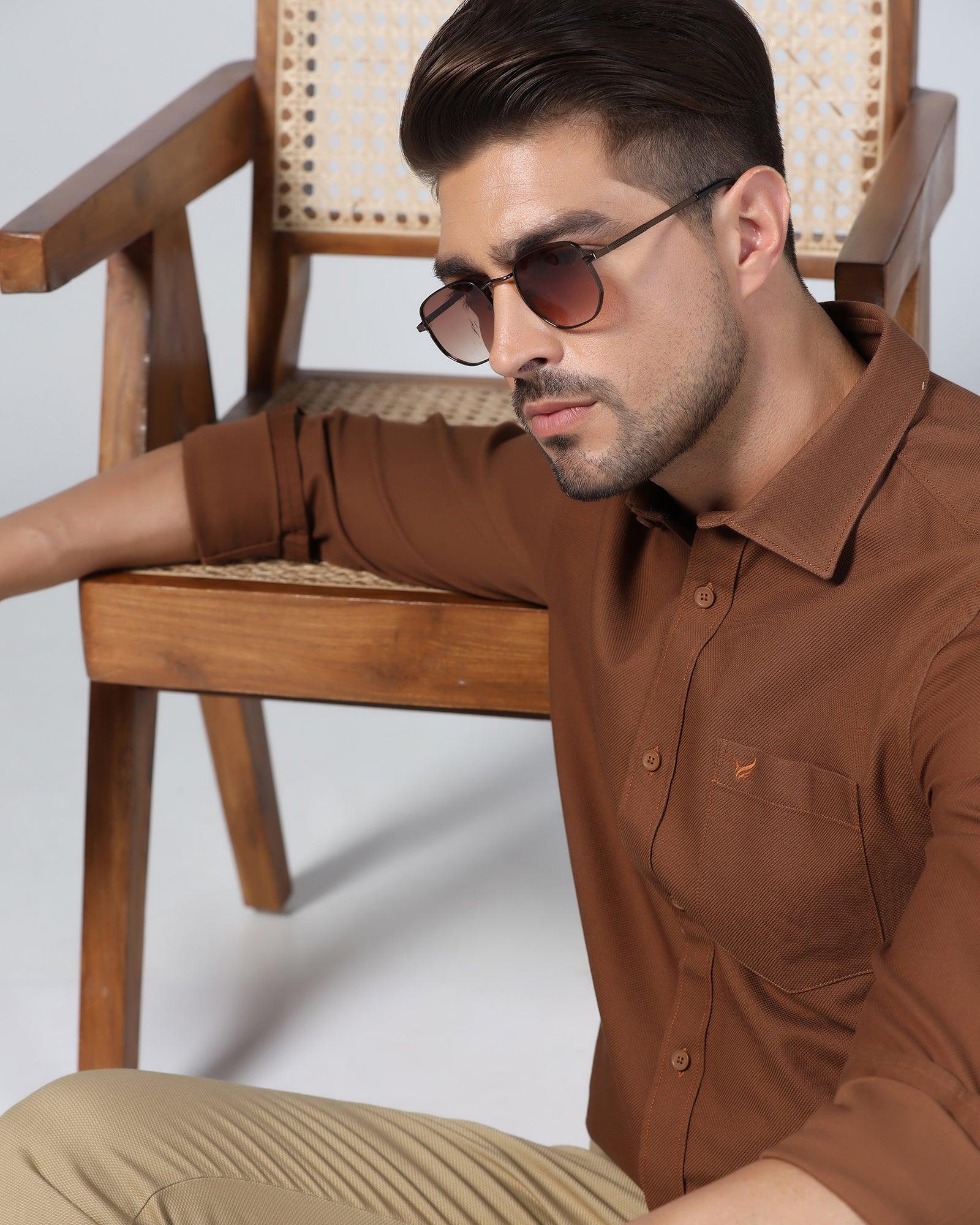 Casual Brown Textured Shirt - Caty - Image 8