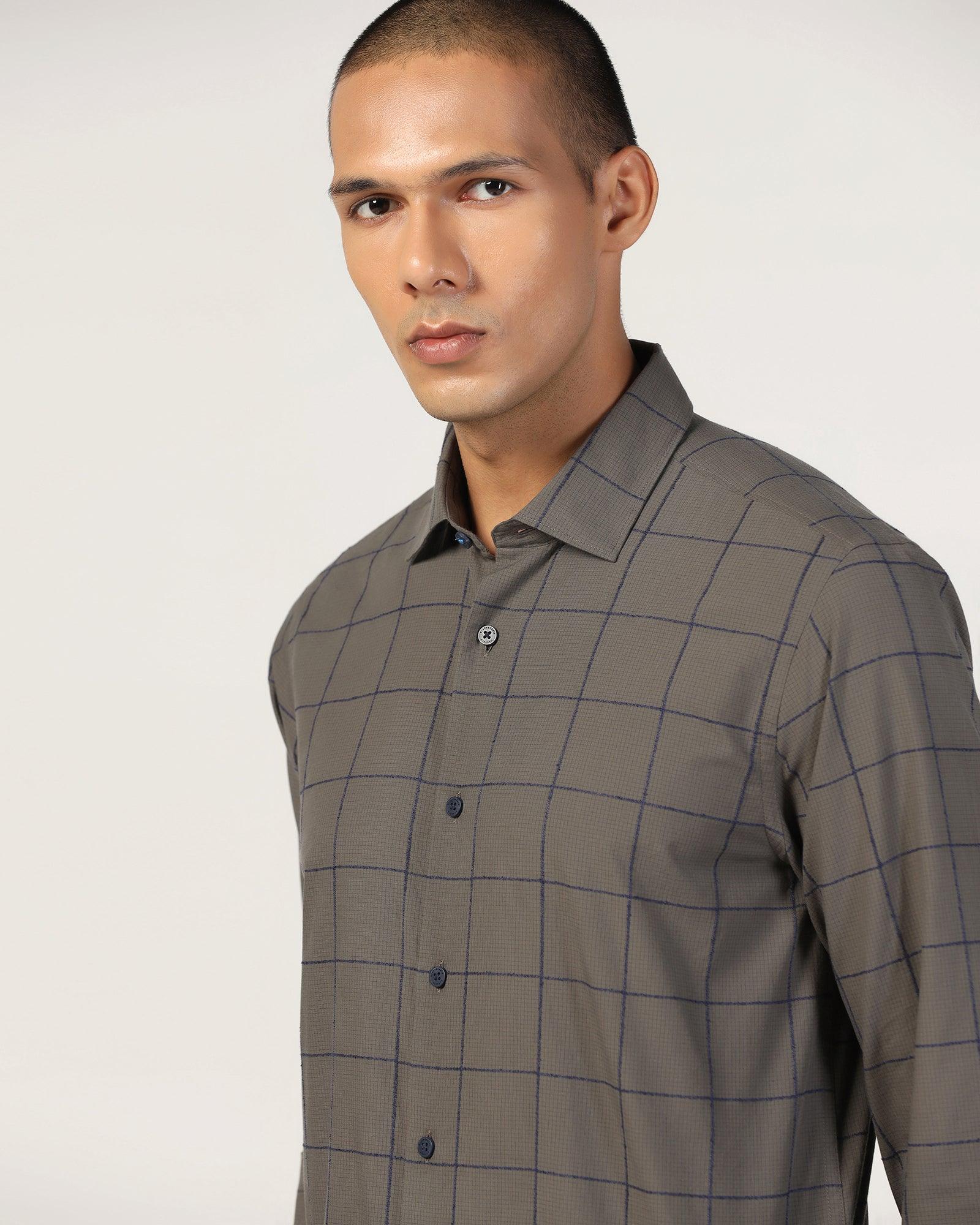 Casual Dark Olive Check Shirt - Enzo - Image 4