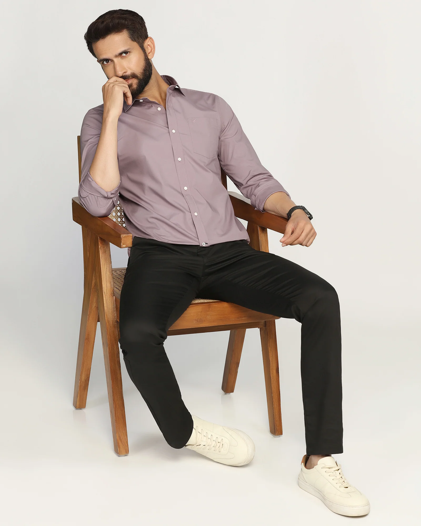 Casual Dusty Pink Solid Shirt - Lujo - Image 7