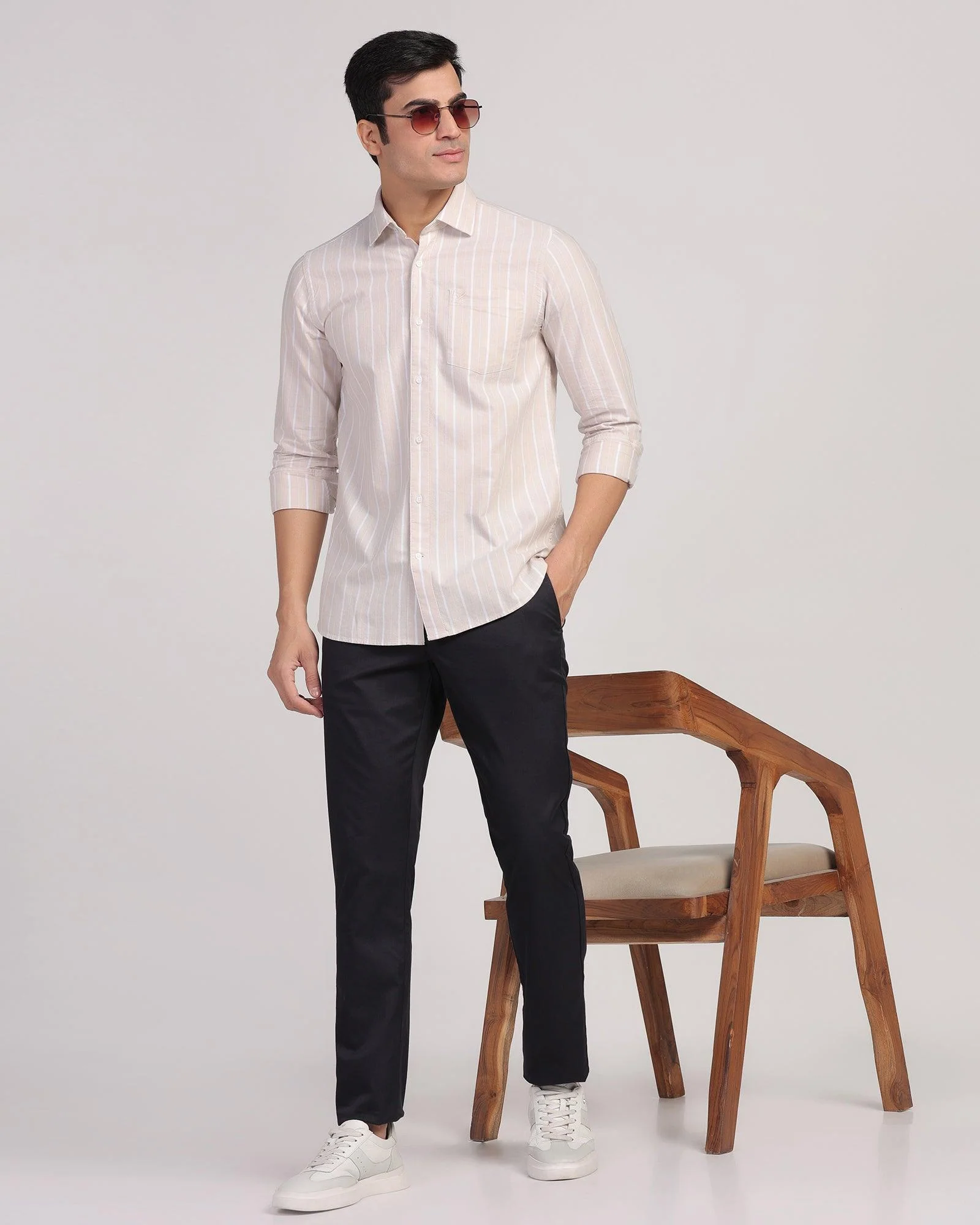 Casual Ecru Stripe Shirt - Cooper - Image 6