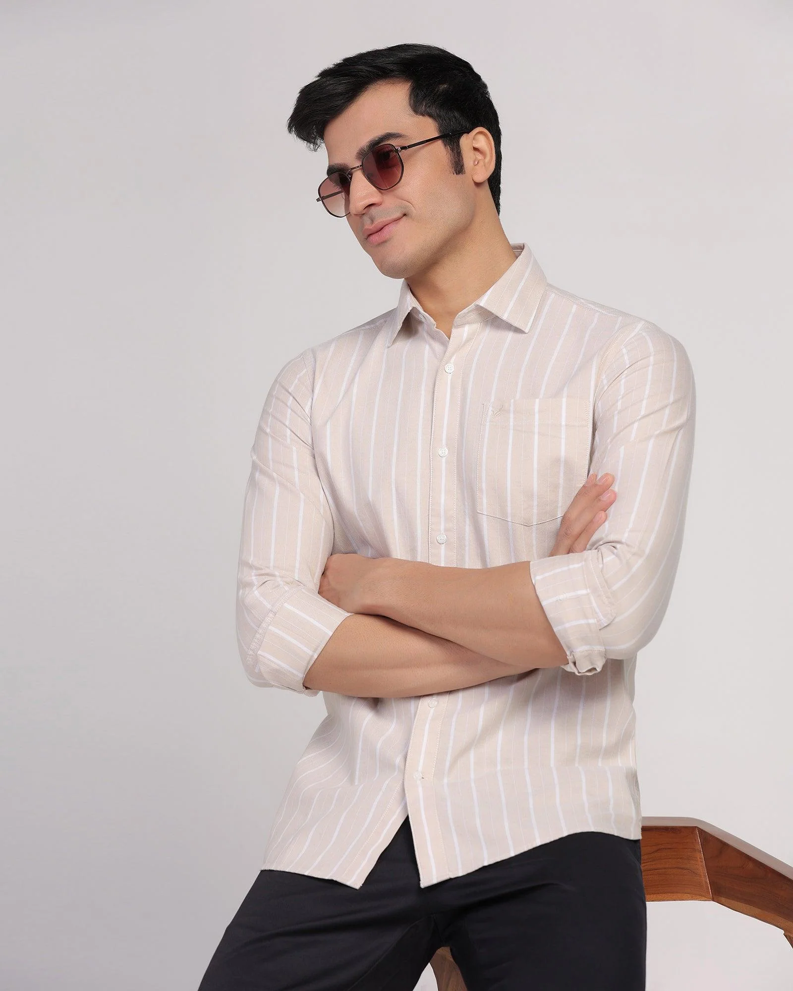 Casual Ecru Stripe Shirt - Cooper - Image 7