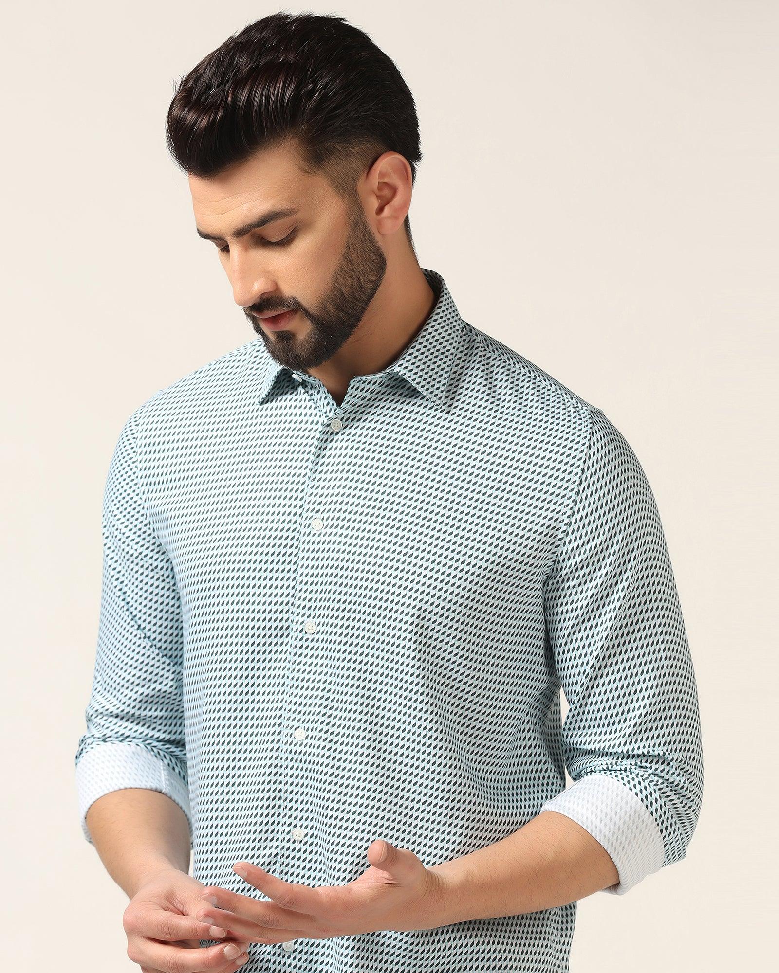 Casual Green Printed Shirt - Silver - Image 4