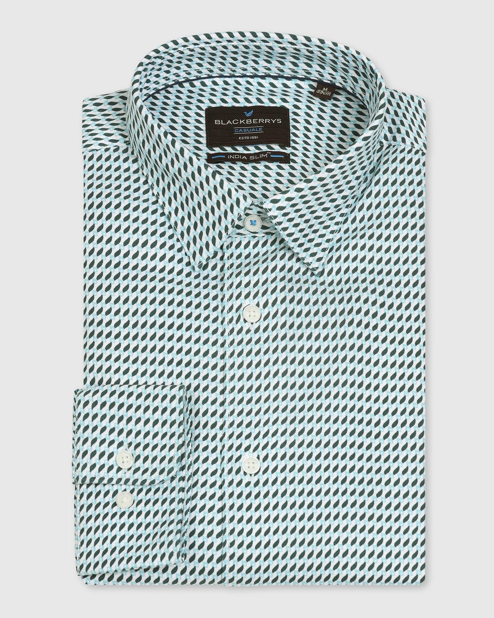 Casual Green Printed Shirt - Silver - Image 5
