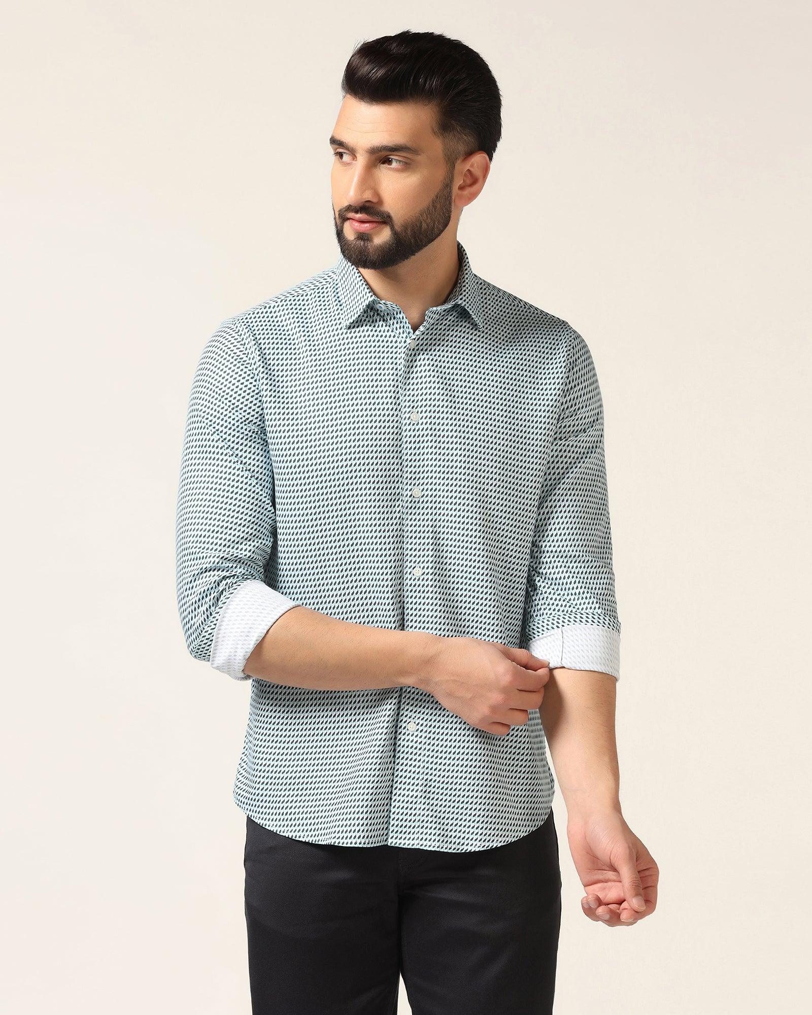 Casual Green Printed Shirt - Silver - Image 6