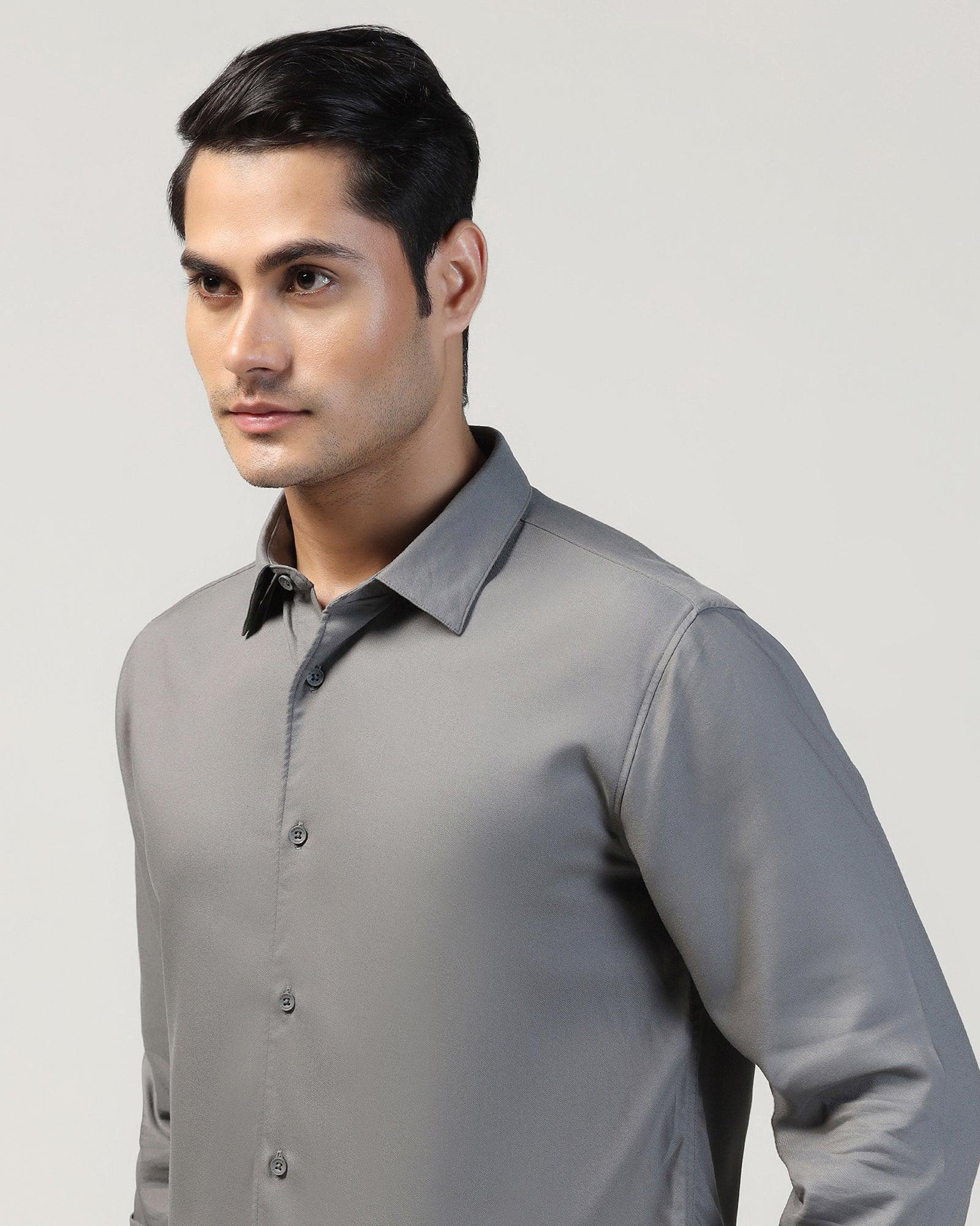 Casual Grey Solid Shirt - Gerald - Image 4