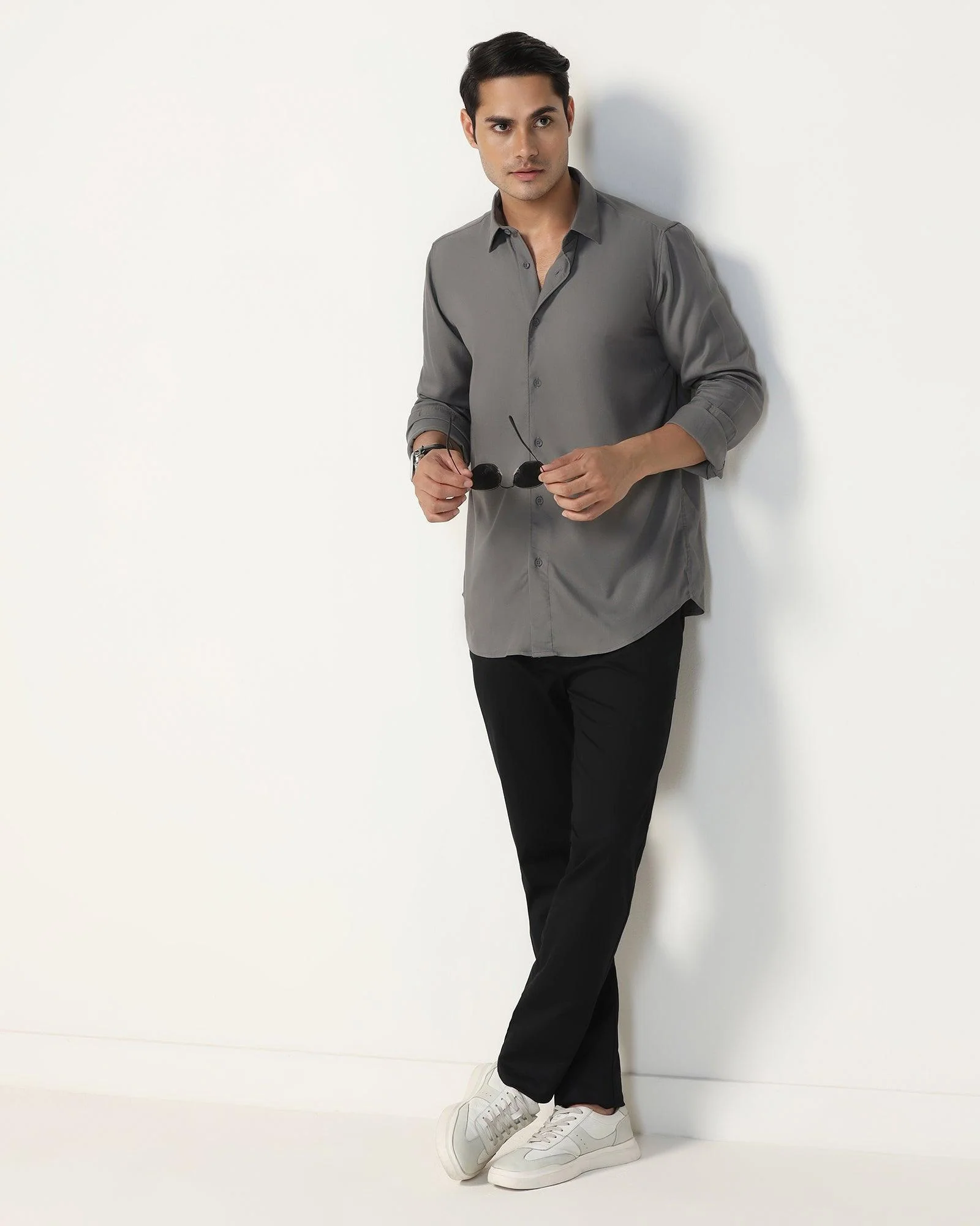 Casual Grey Solid Shirt - Gerald - Image 7