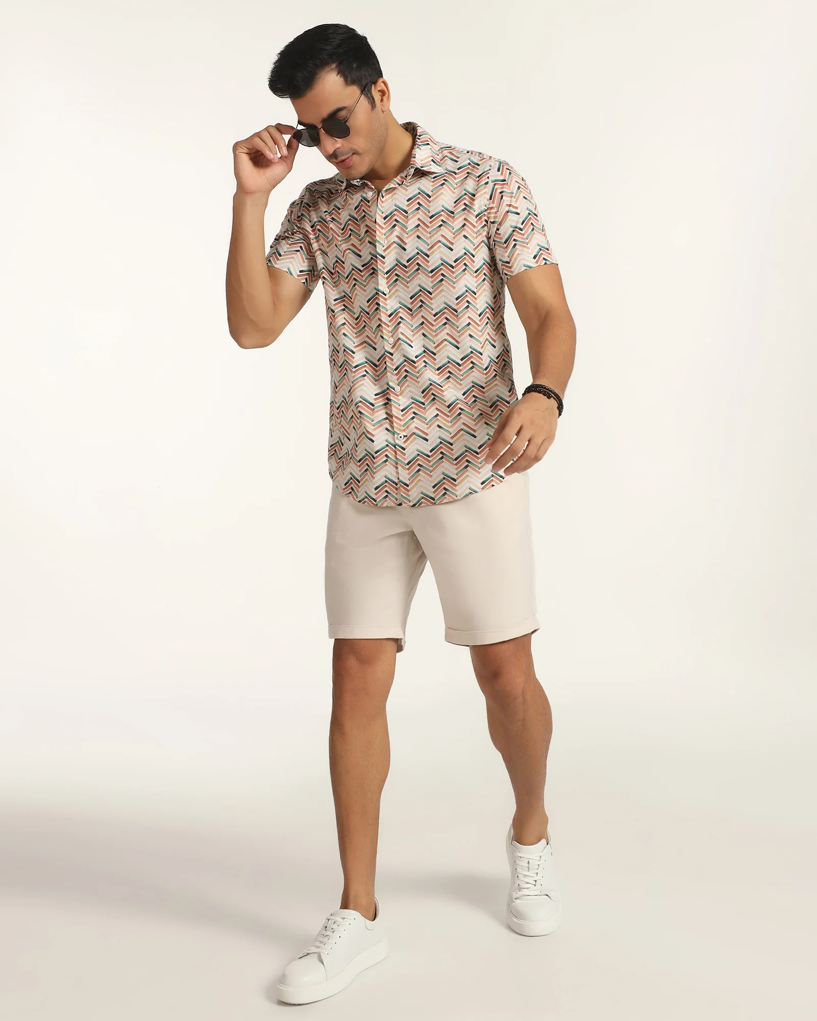 Casual Half Sleeve Beige Printed Shirt - Alba - Image 7