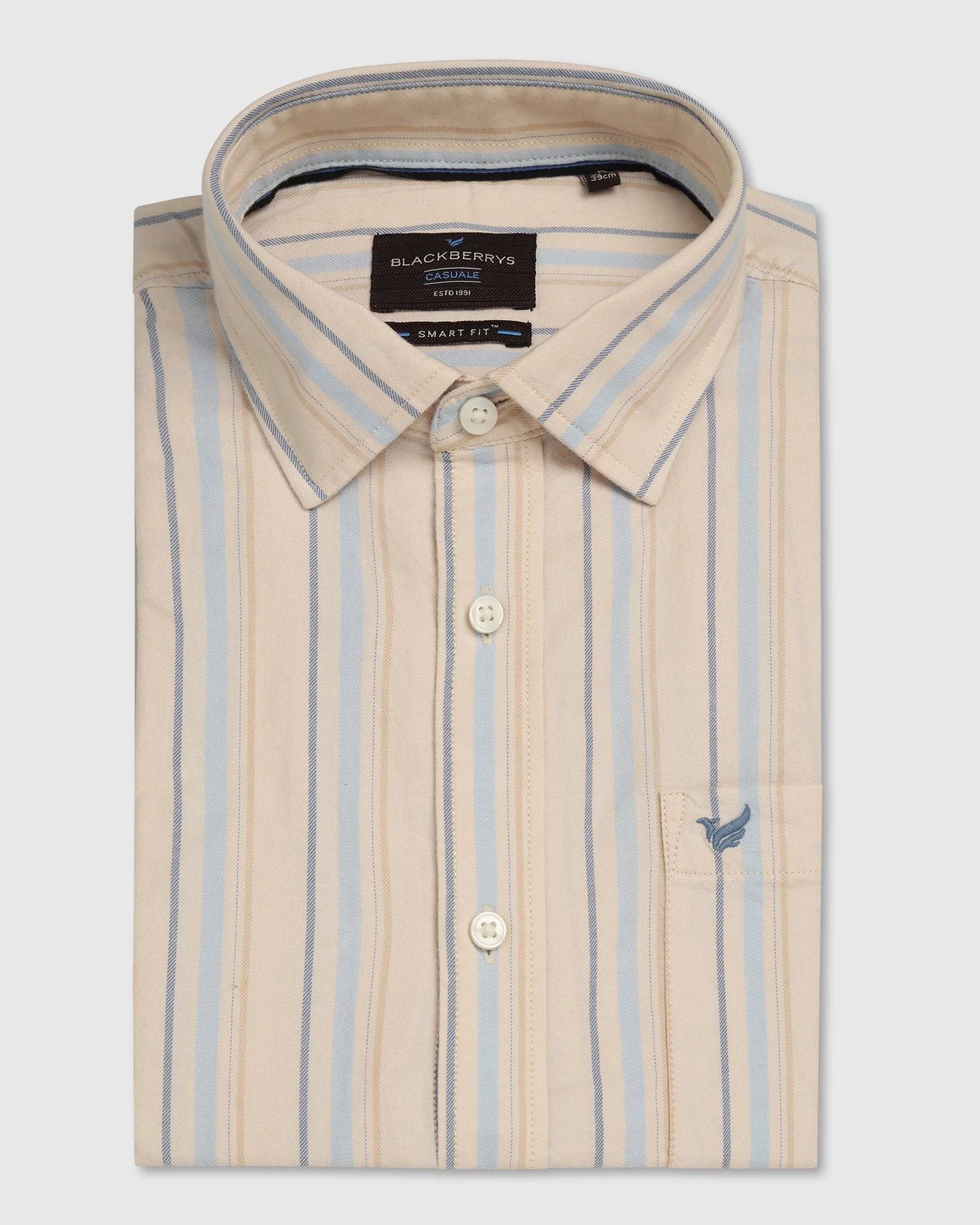 Casual Half Sleeve Beige Stripe Shirt - masami - Image 5