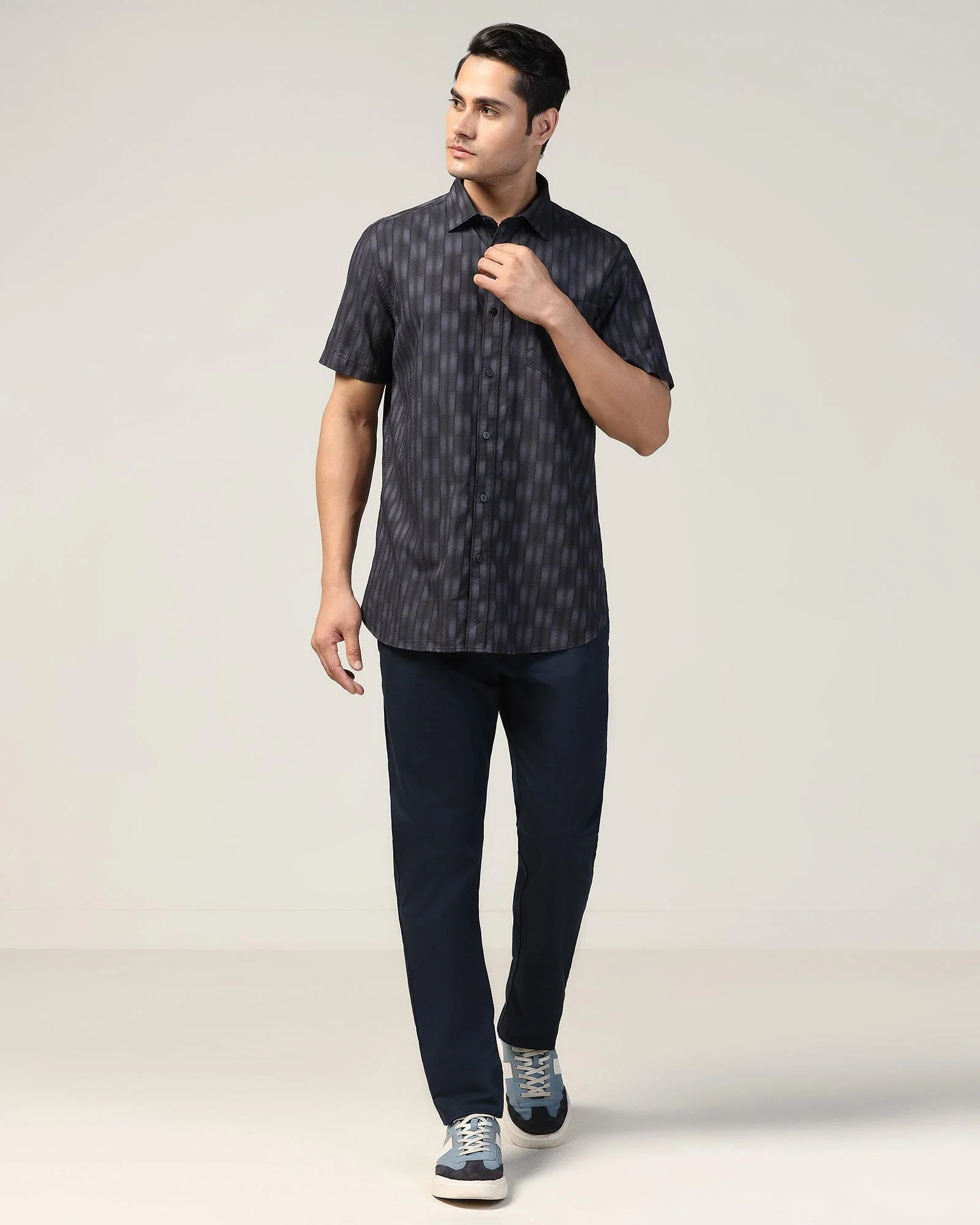Casual Half Sleeve Blue Check Shirt - Fenix - Image 3