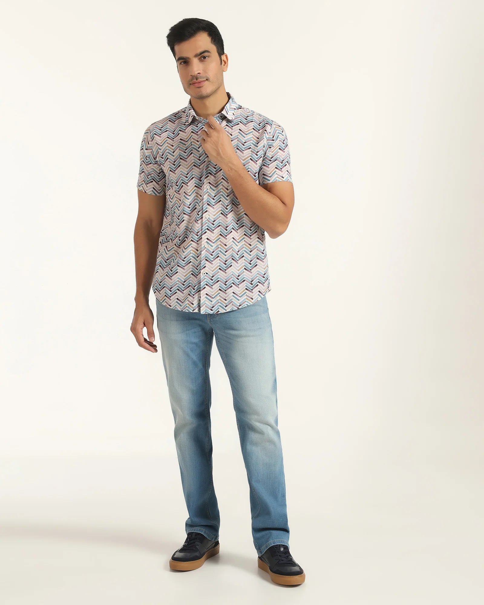 Casual Half Sleeve Blue Printed Shirt - Alba - Image 3