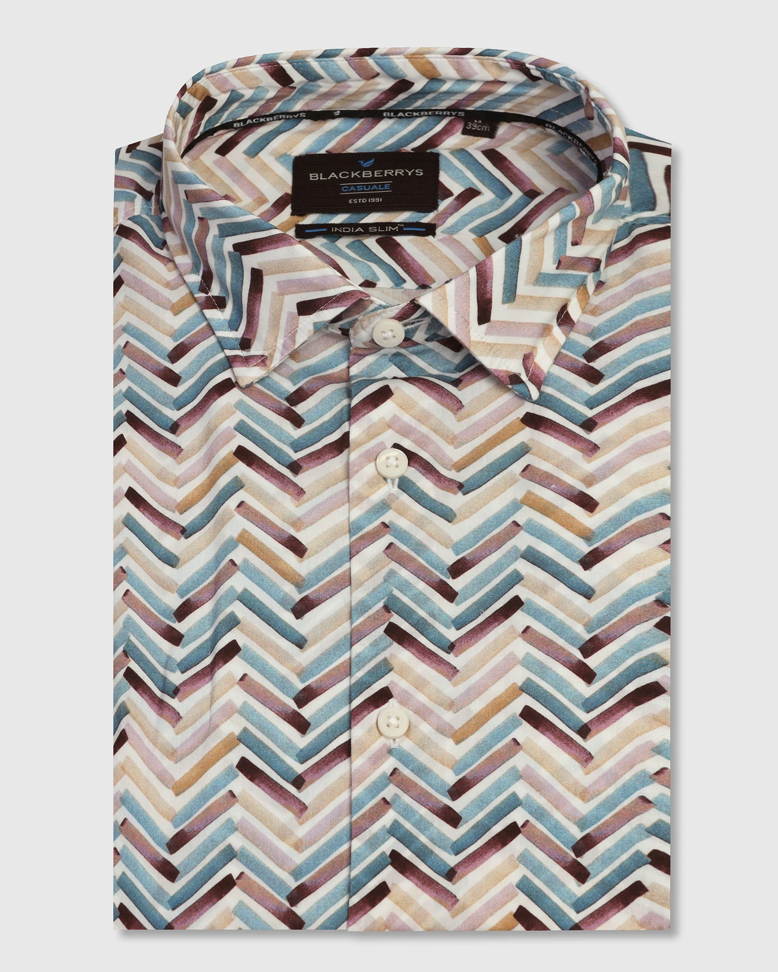 Casual Half Sleeve Blue Printed Shirt - Alba - Image 5