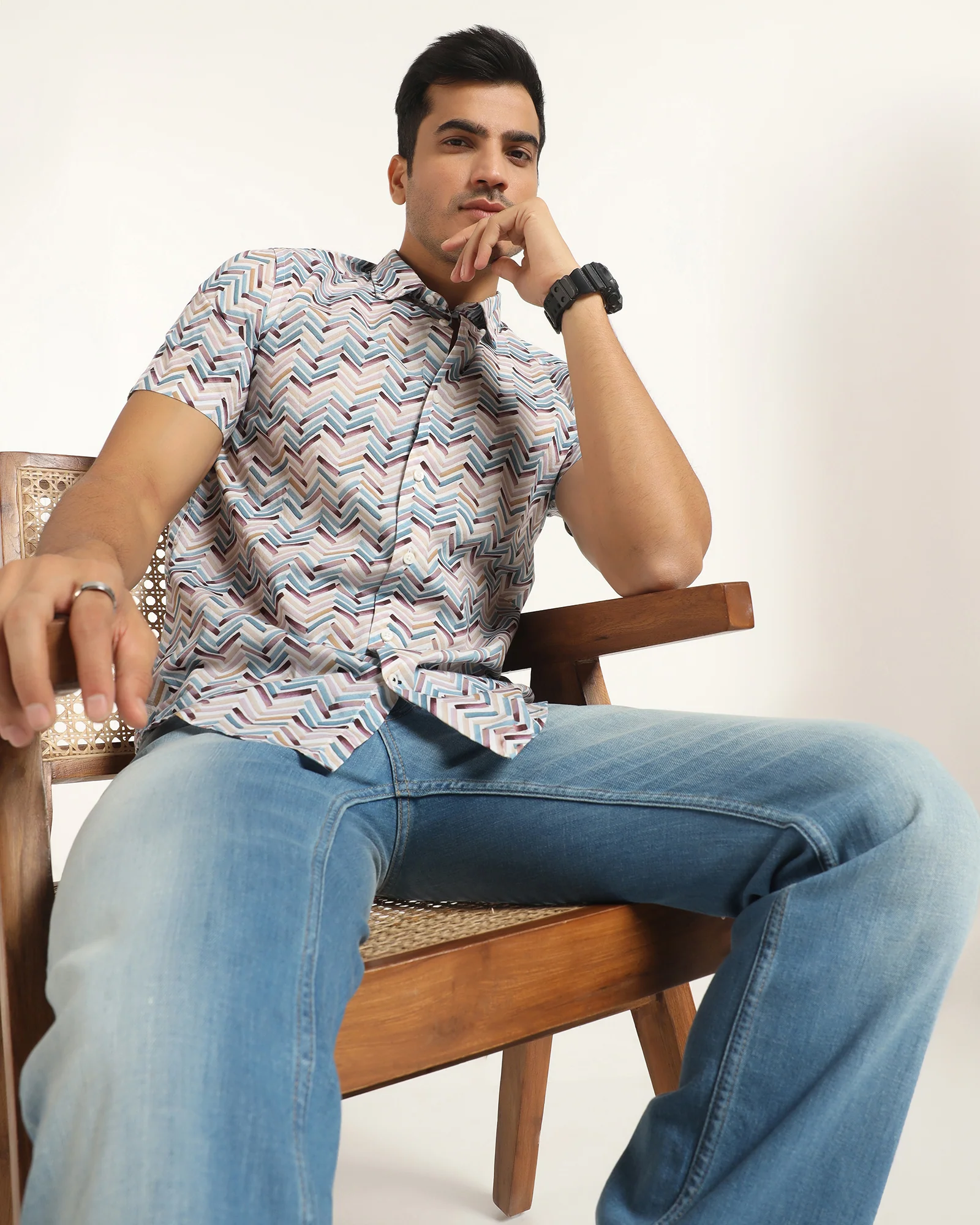 Casual Half Sleeve Blue Printed Shirt - Alba - Image 7