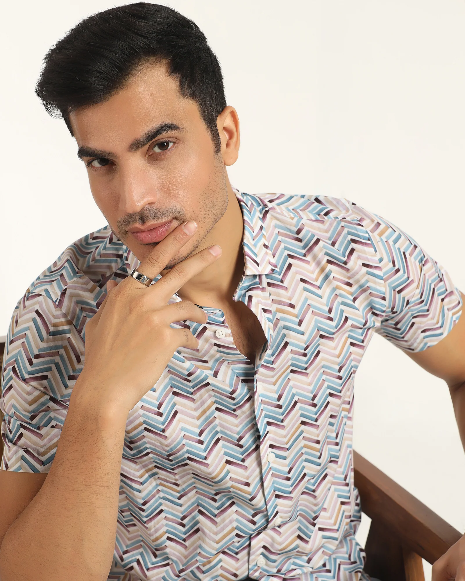 Casual Half Sleeve Blue Printed Shirt - Alba - Image 8