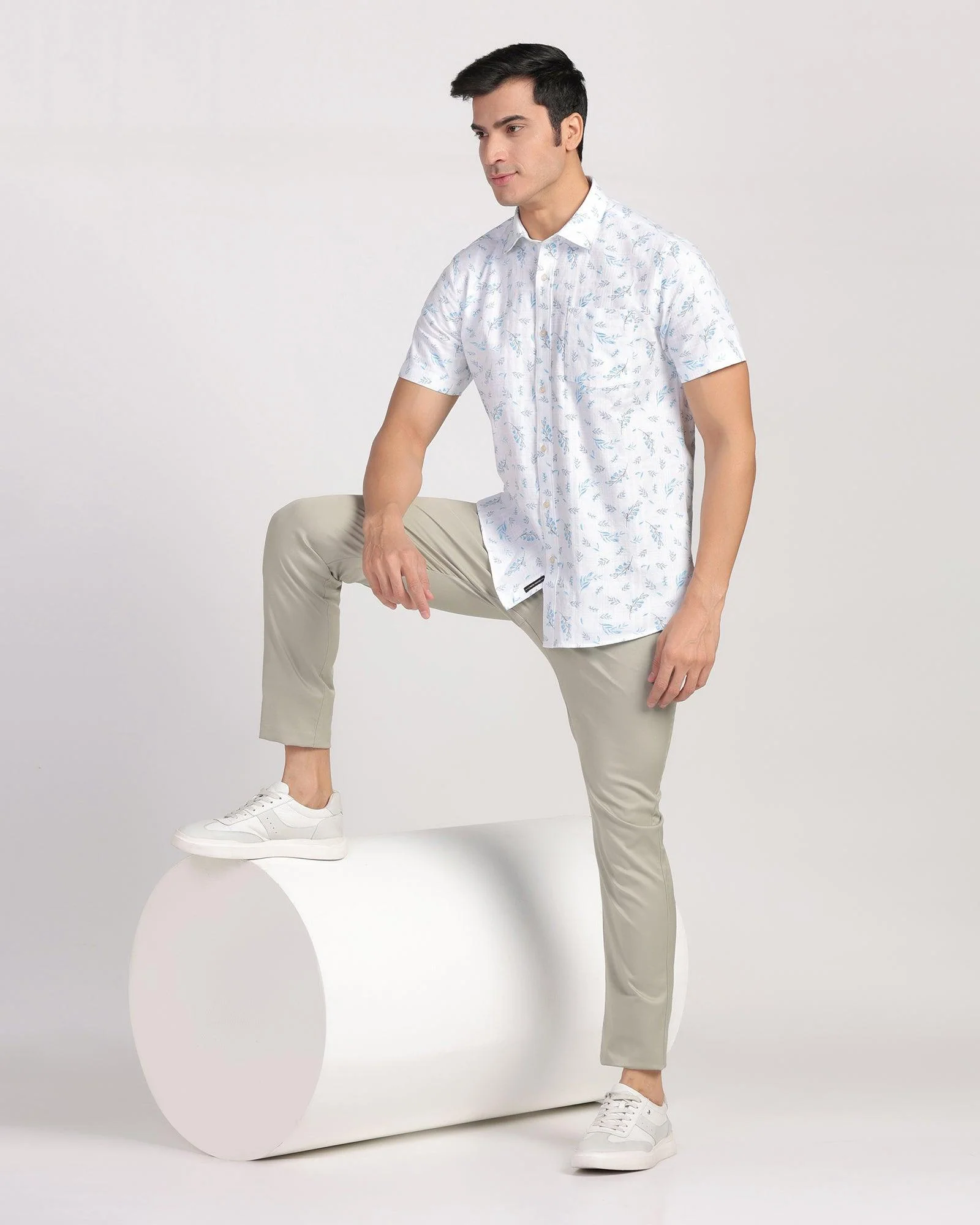 Linen Casual Half Sleeve Blue Printed Shirt - Martin - Image 6
